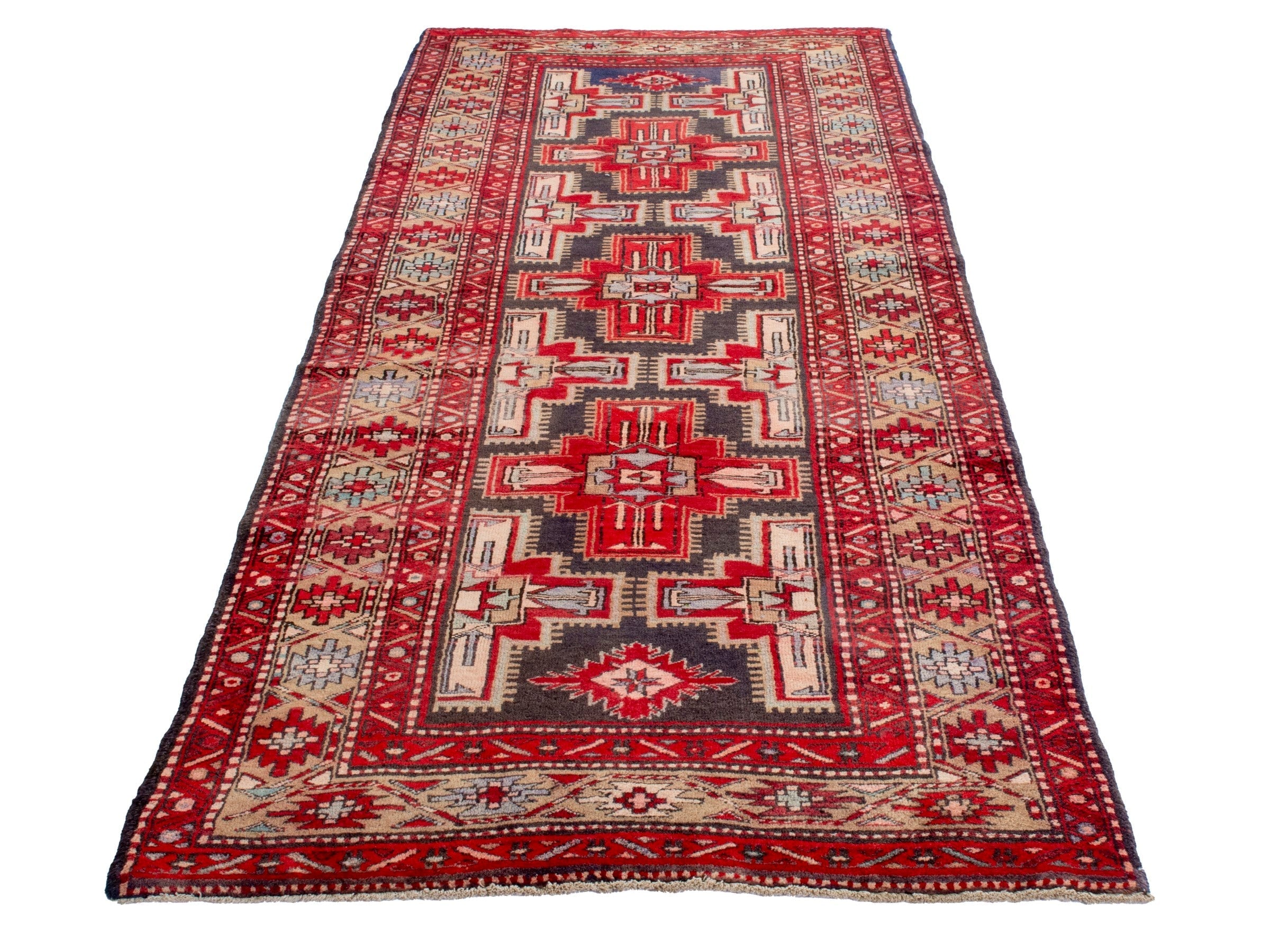Persian Ardabil runner rug in deep red and cream, view 3 of 19