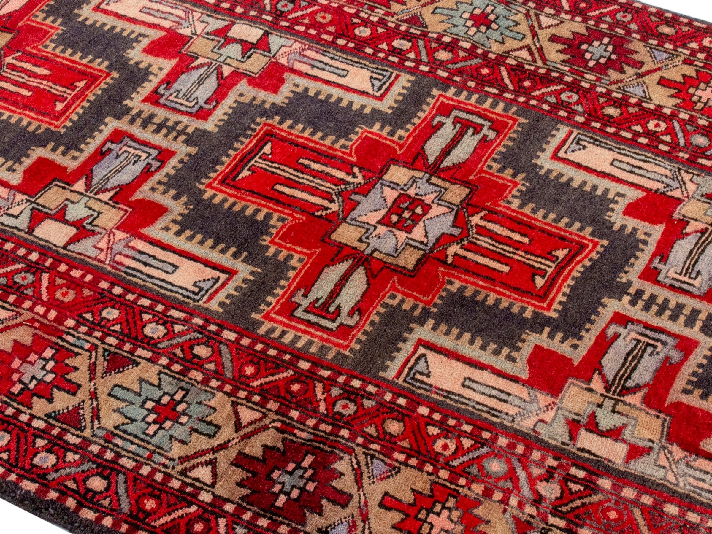 Persian Ardabil runner rug in deep red and cream, view 4 of 19