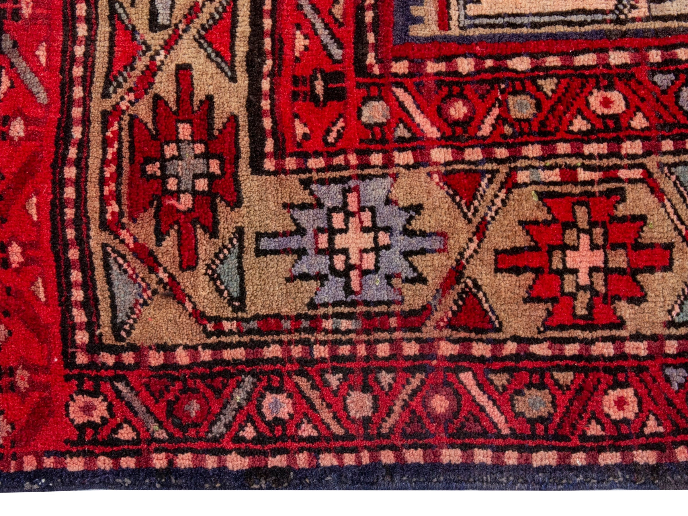 Persian Ardabil runner rug in deep red and cream, view 10 of 19