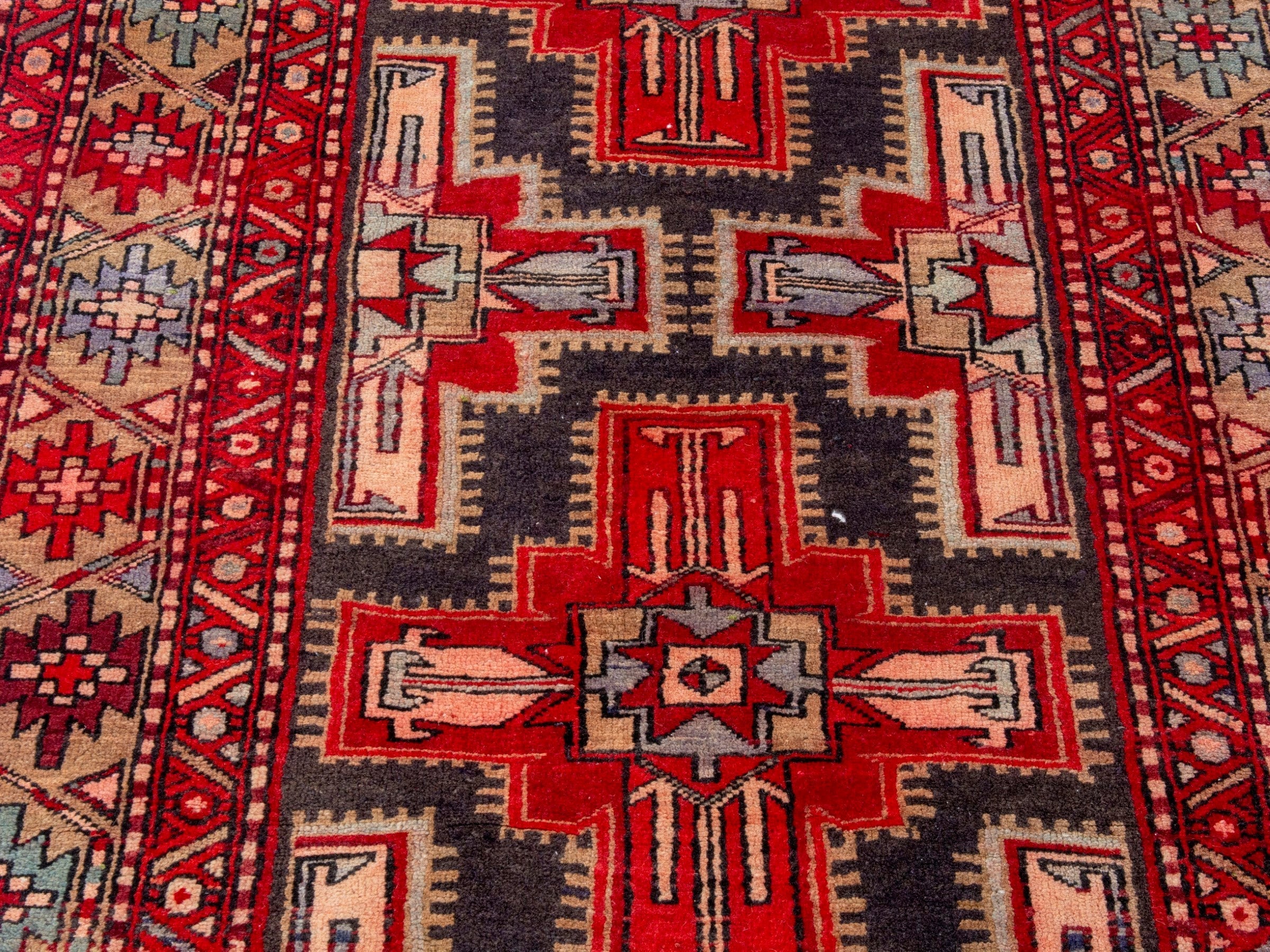Persian Ardabil runner rug in deep red and cream, view 9 of 19