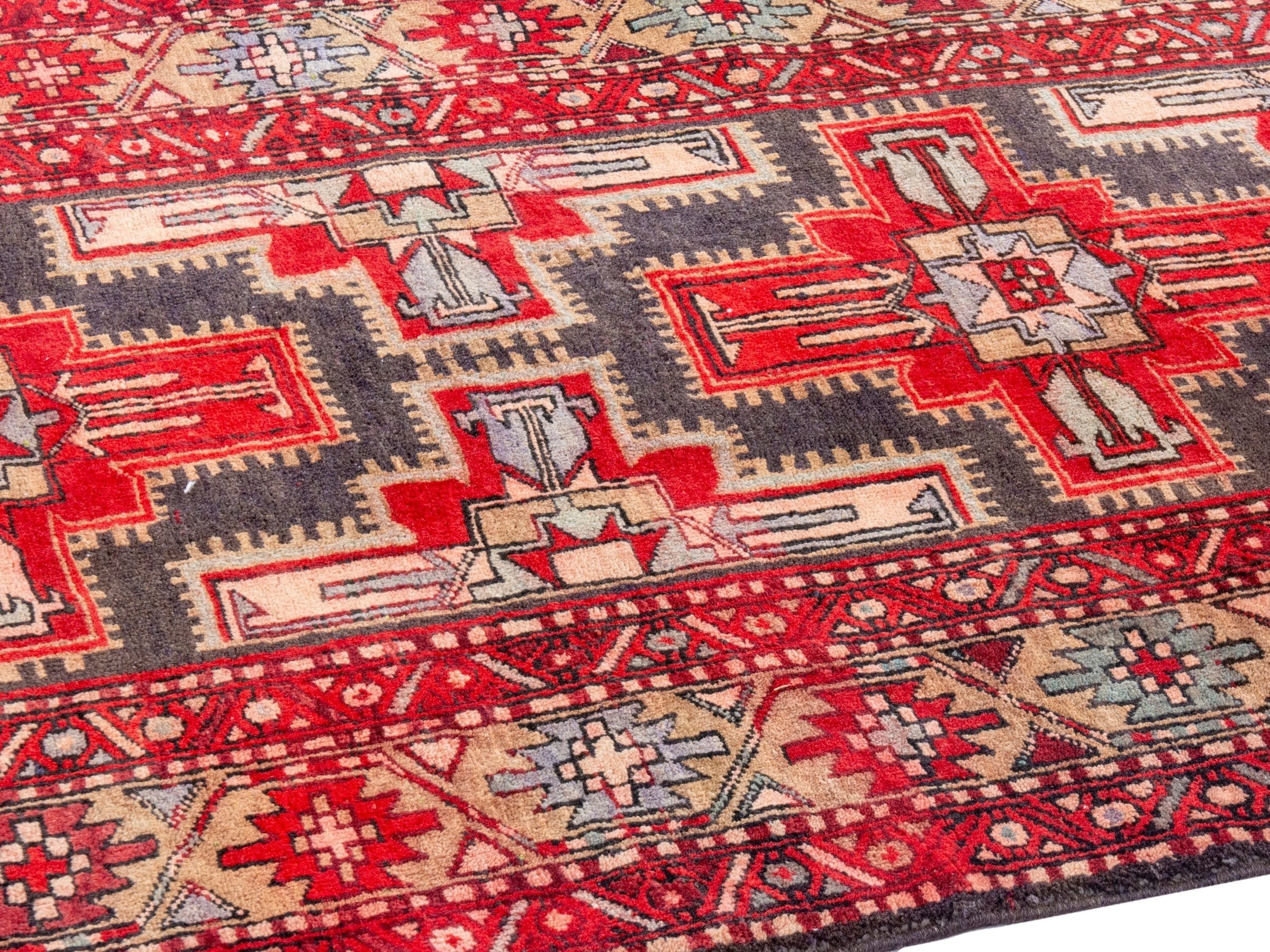 Persian Ardabil runner rug in deep red and cream, view 6 of 19