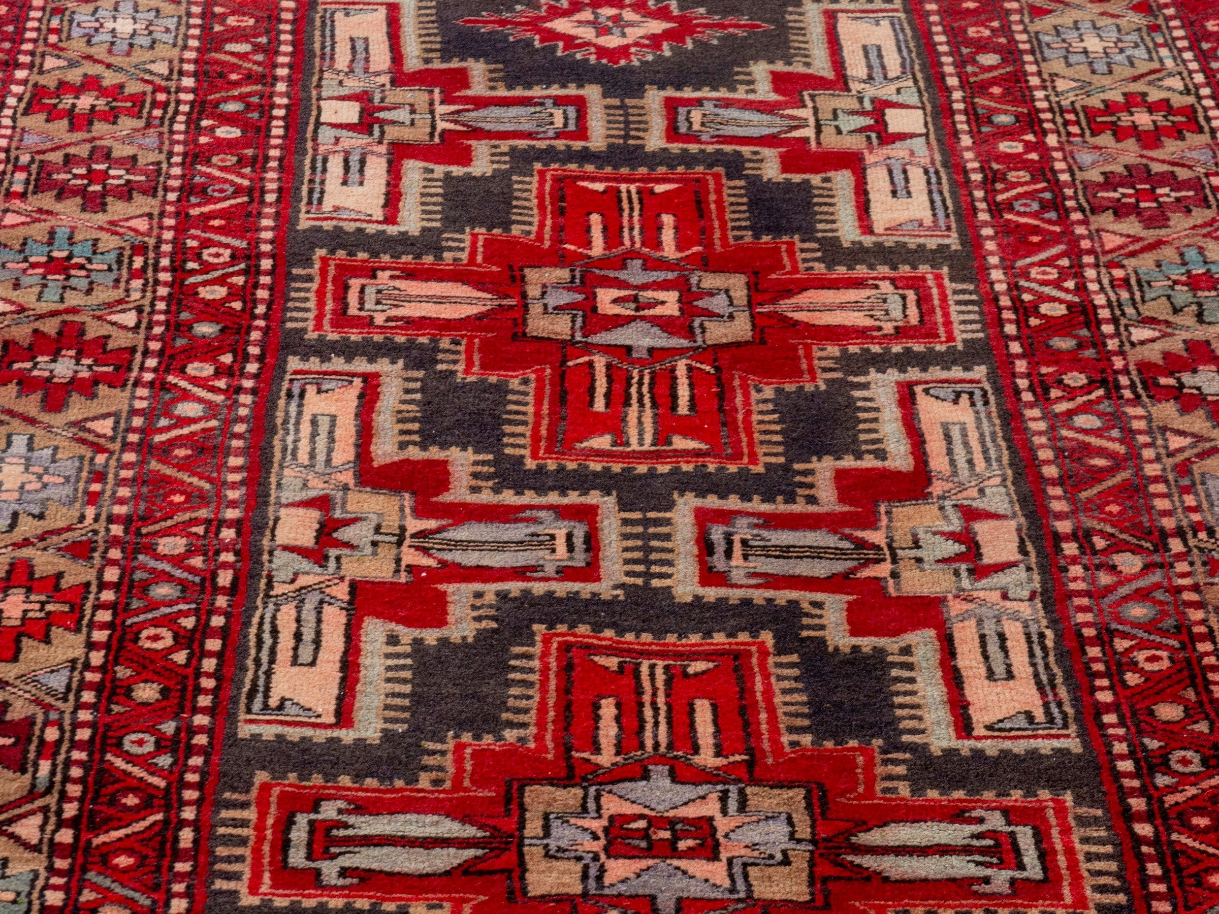 Persian Ardabil runner rug in deep red and cream, view 7 of 19
