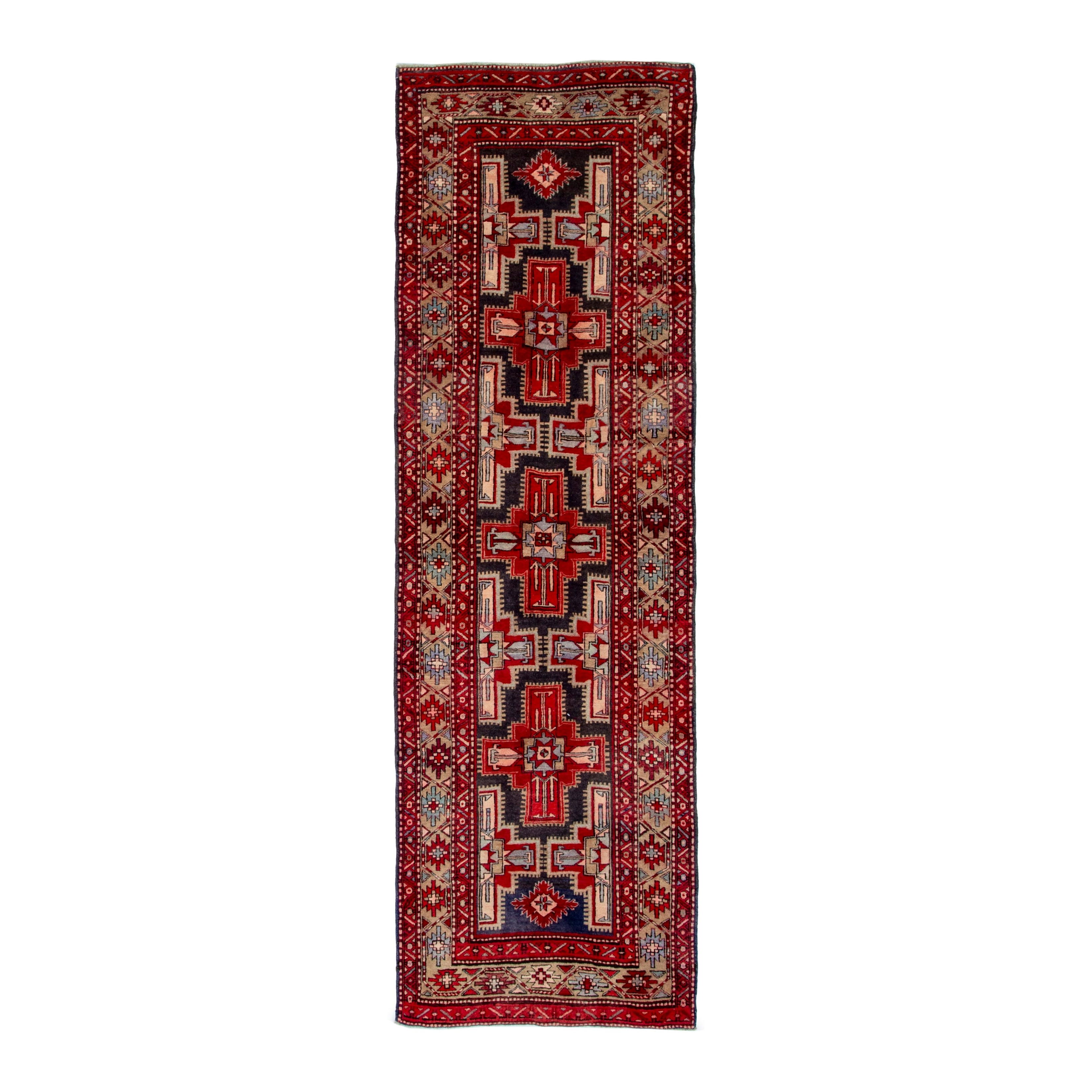 Persian Ardabil runner rug in deep red and cream, 3'9" x 10'10"
