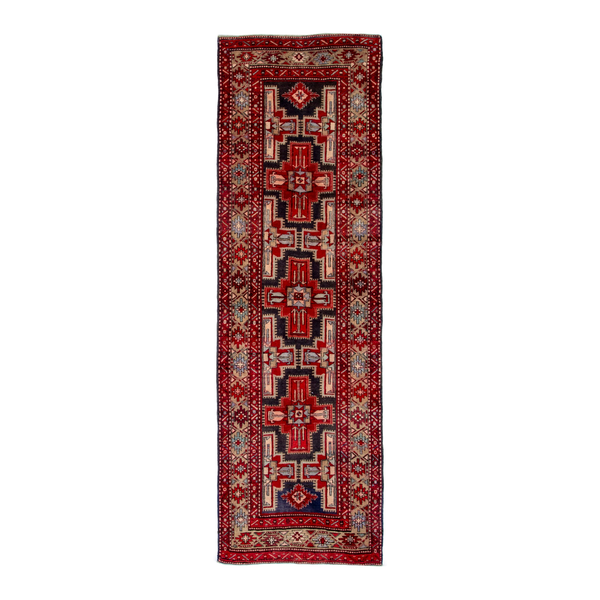 Persian Ardabil runner rug in deep red and cream, 3'9" x 10'10"