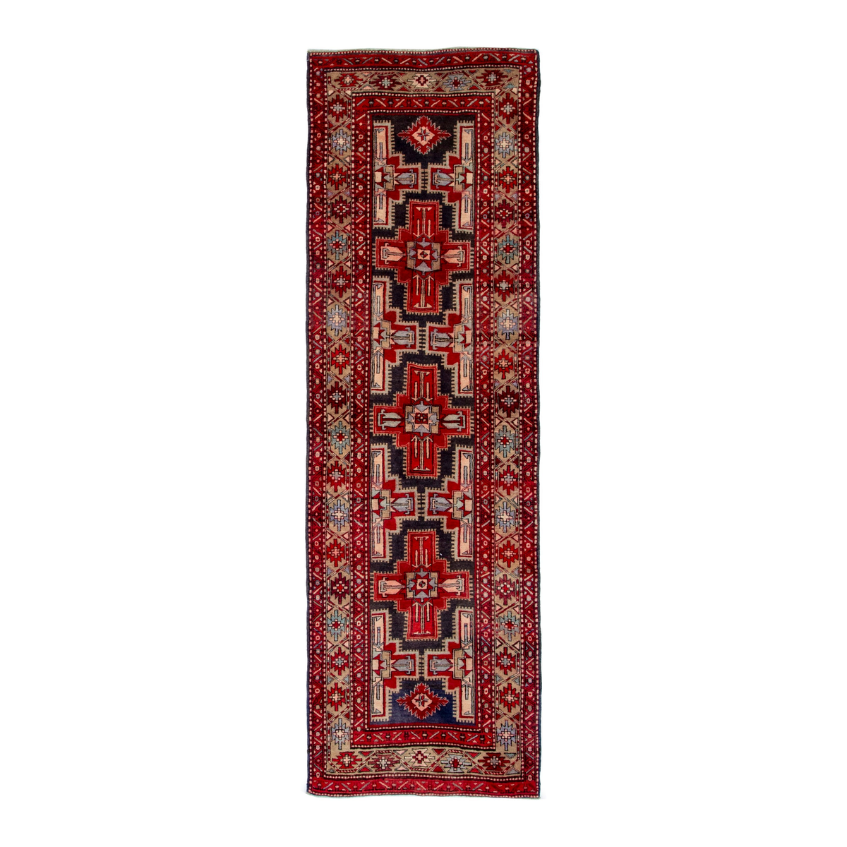 Persian Ardabil runner rug in deep red and cream, 3'9" x 10'10"