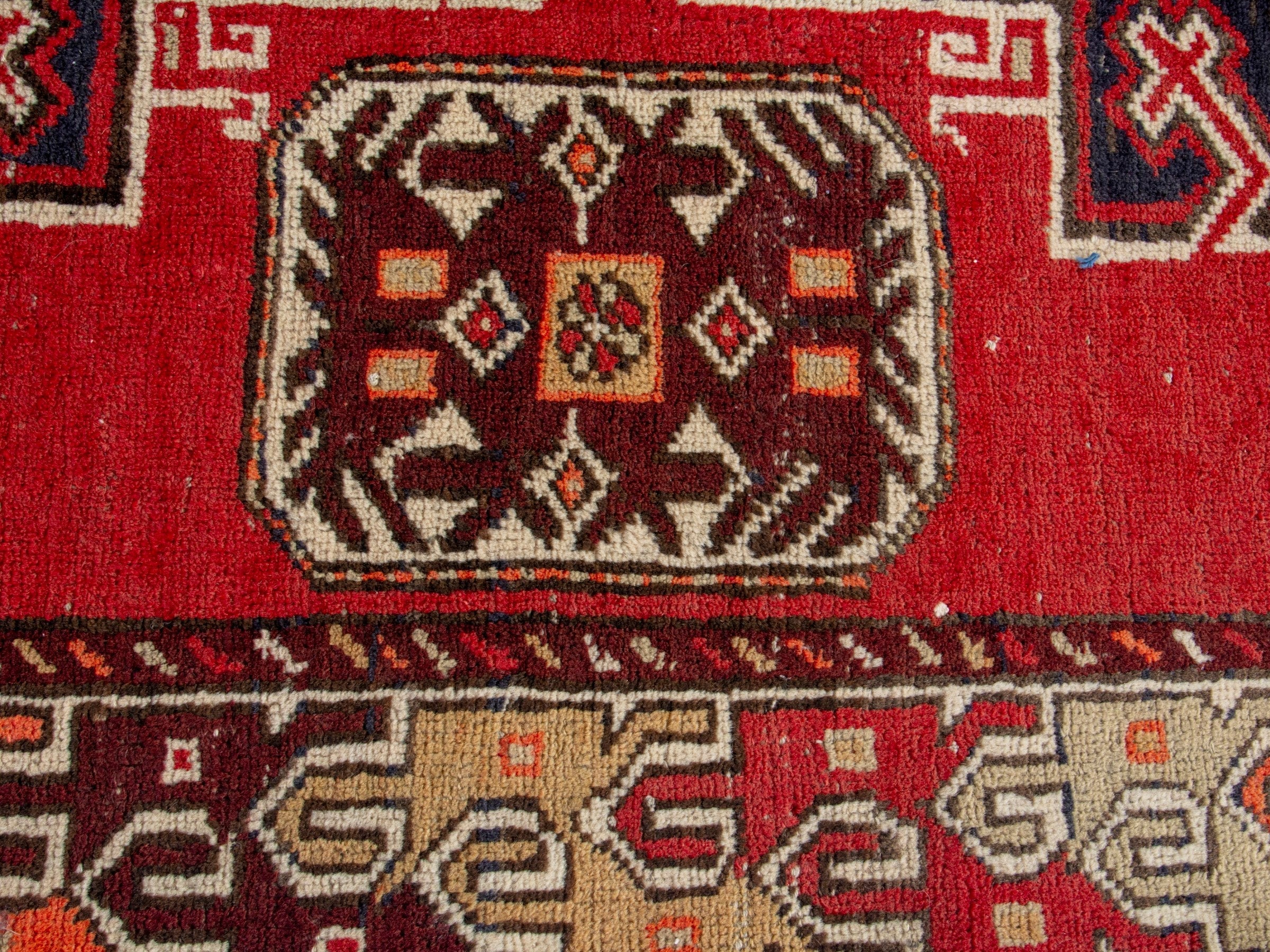 Persian Azerbaijan runner rug in deep red and cream, view 13 of 20