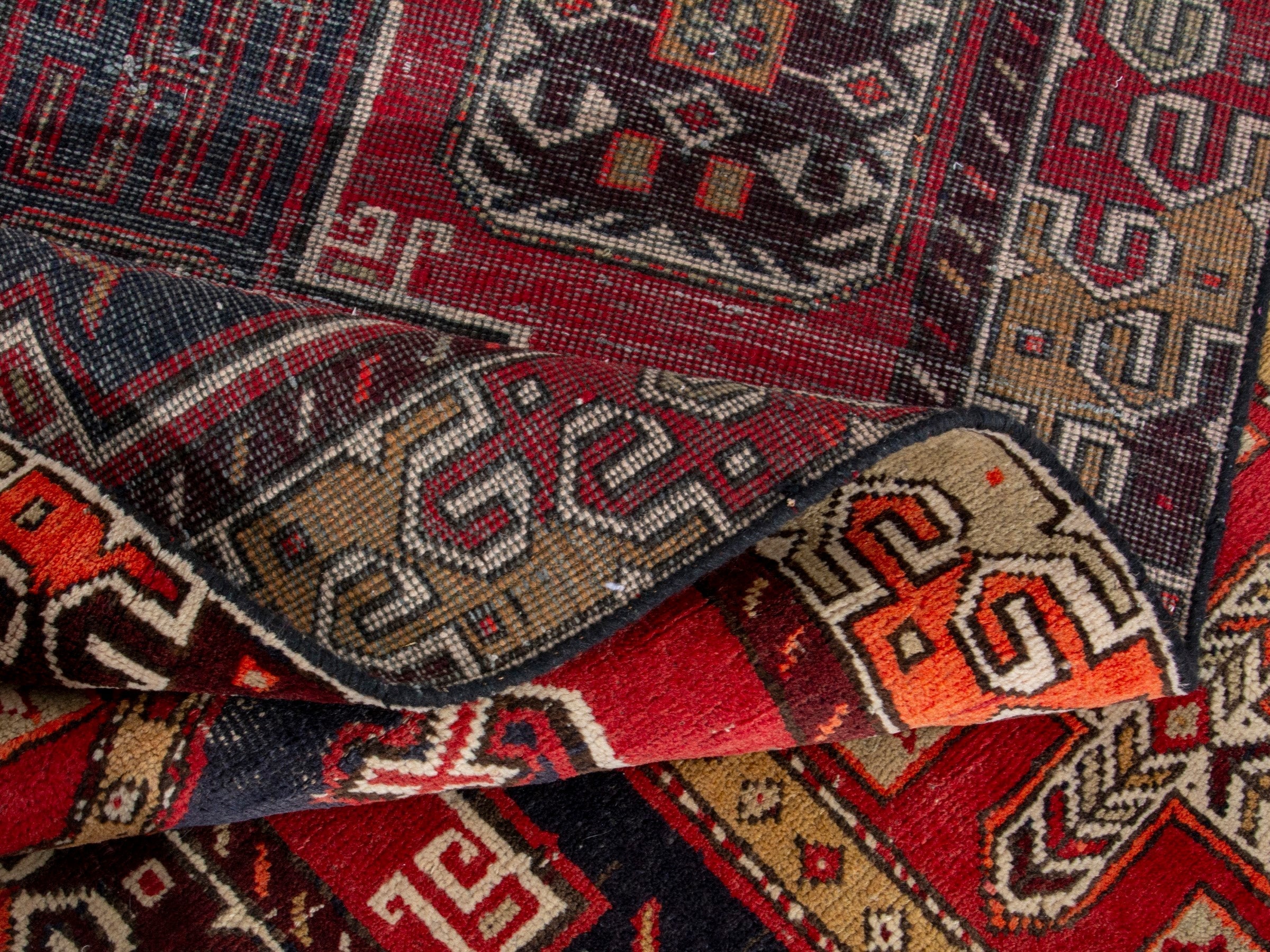 Persian Azerbaijan runner rug in deep red and cream, view 15 of 20