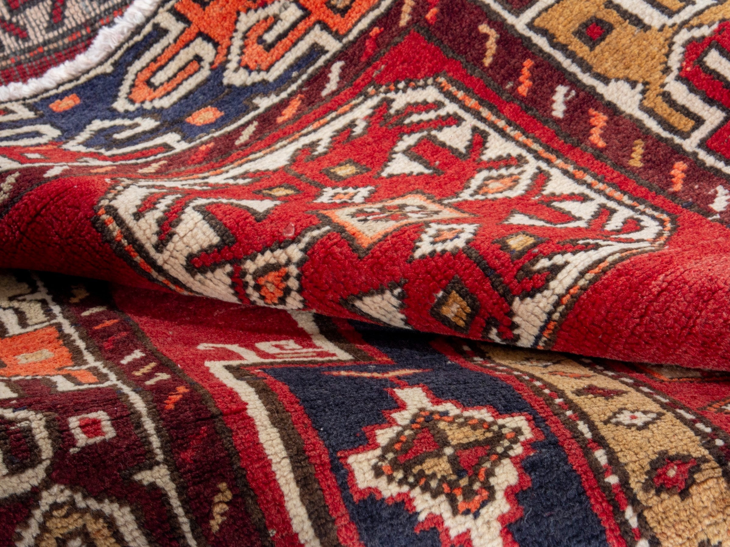 Persian Azerbaijan runner rug in deep red and cream, view 16 of 20