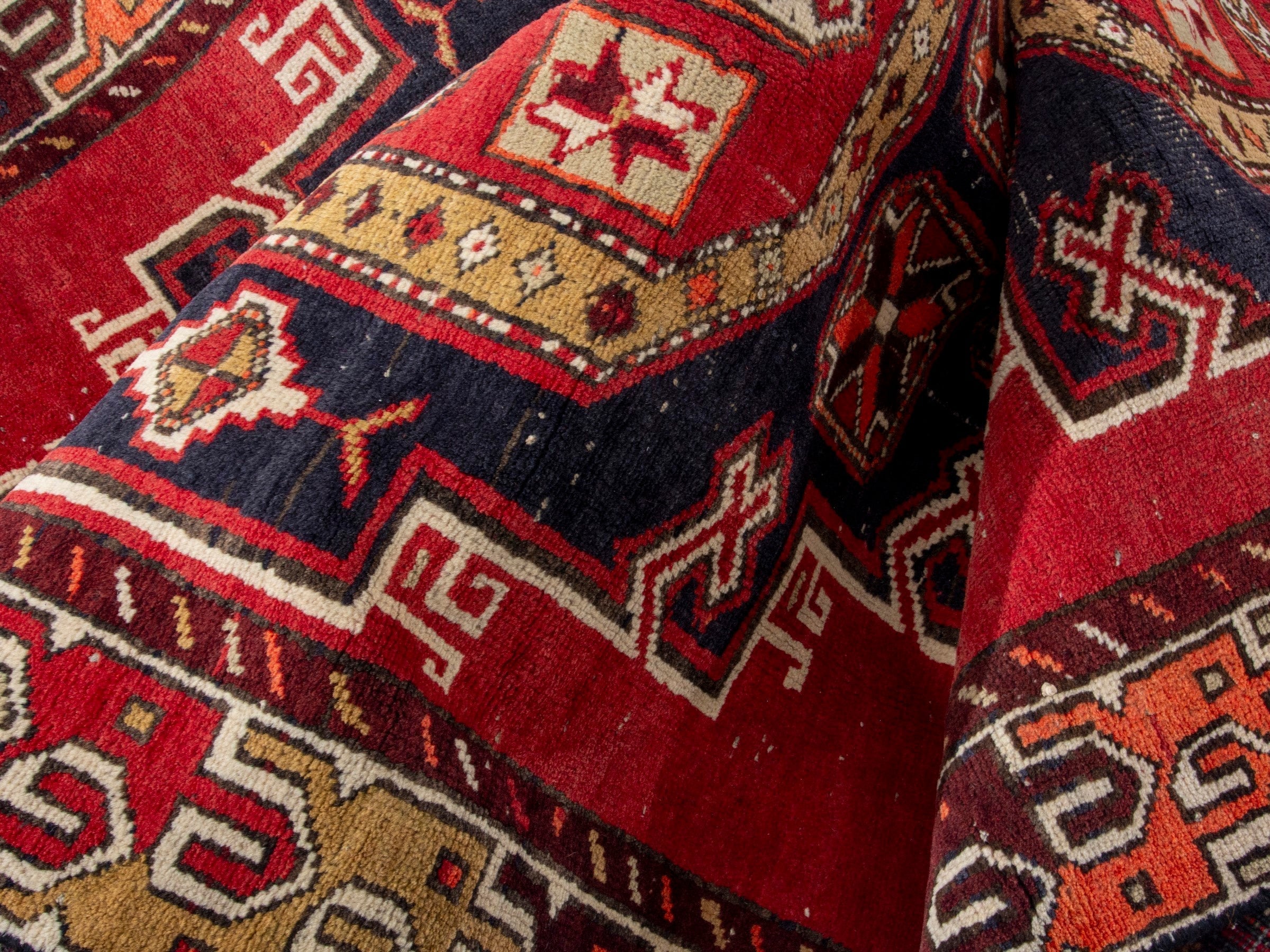 Persian Azerbaijan runner rug in deep red and cream, view 17 of 20