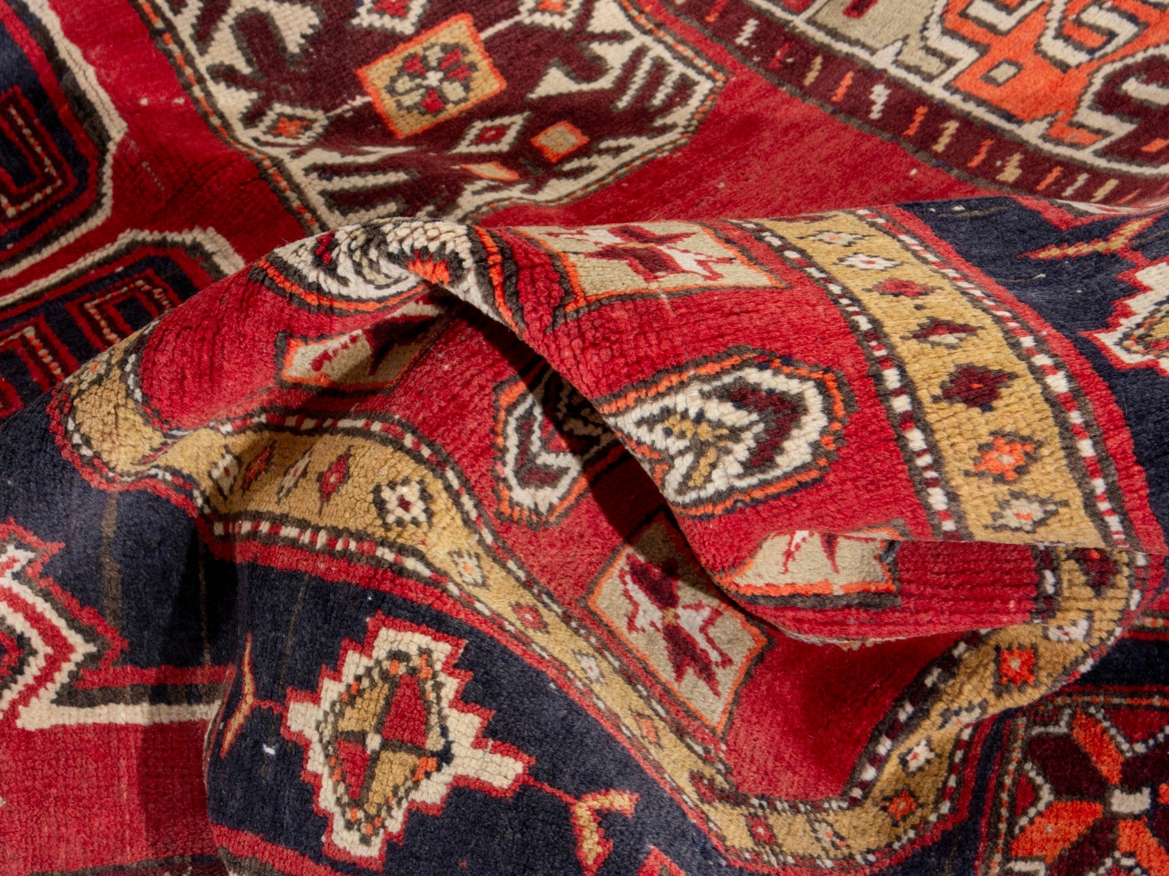 Persian Azerbaijan runner rug in deep red and cream, view 19 of 20