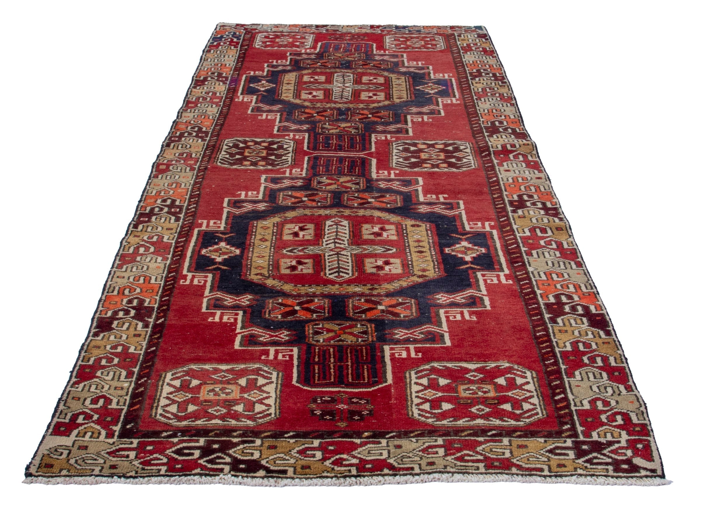 Persian Azerbaijan runner rug in deep red and cream, view 2 of 20