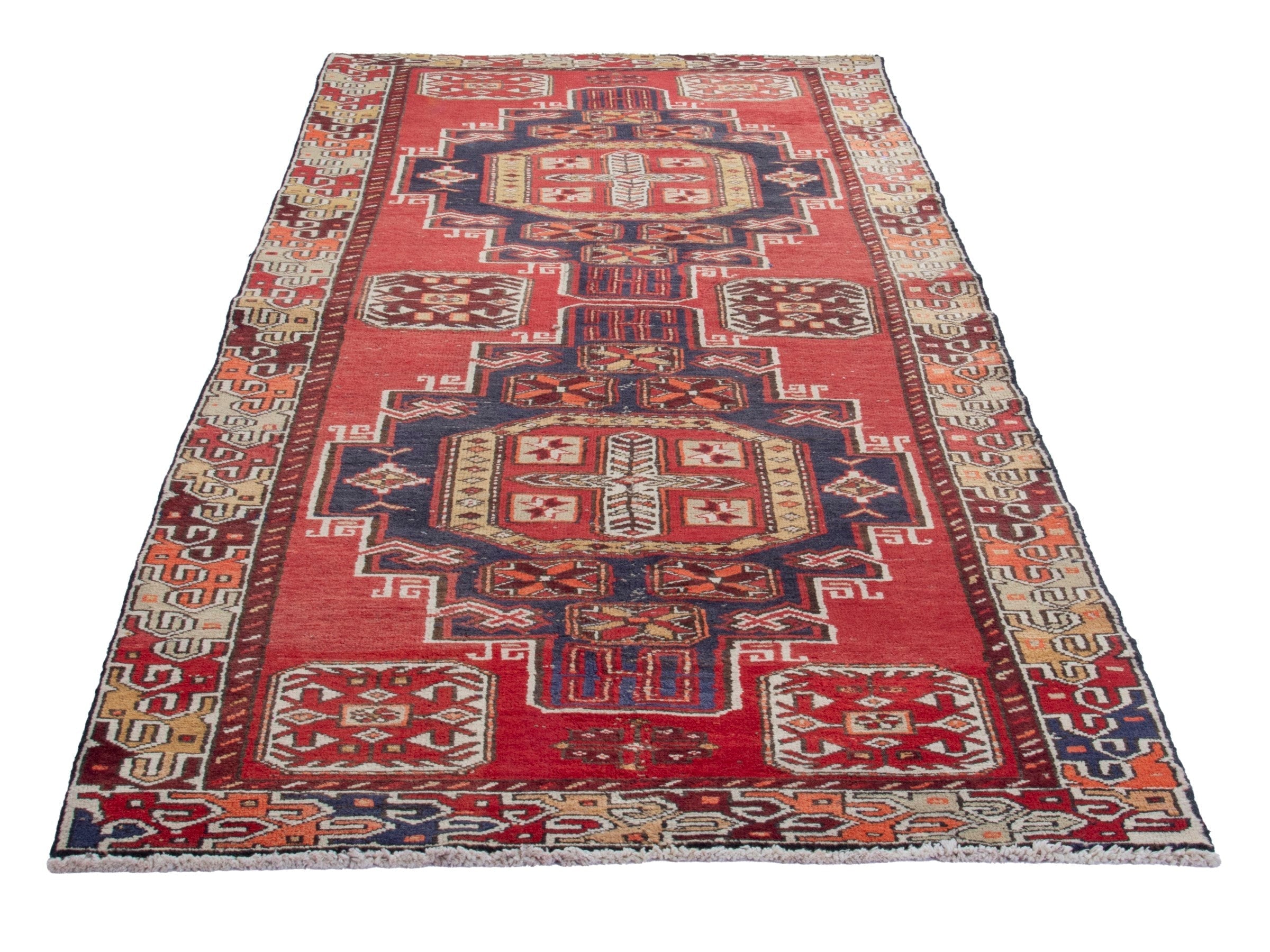 Persian Azerbaijan runner rug in deep red and cream, view 3 of 20