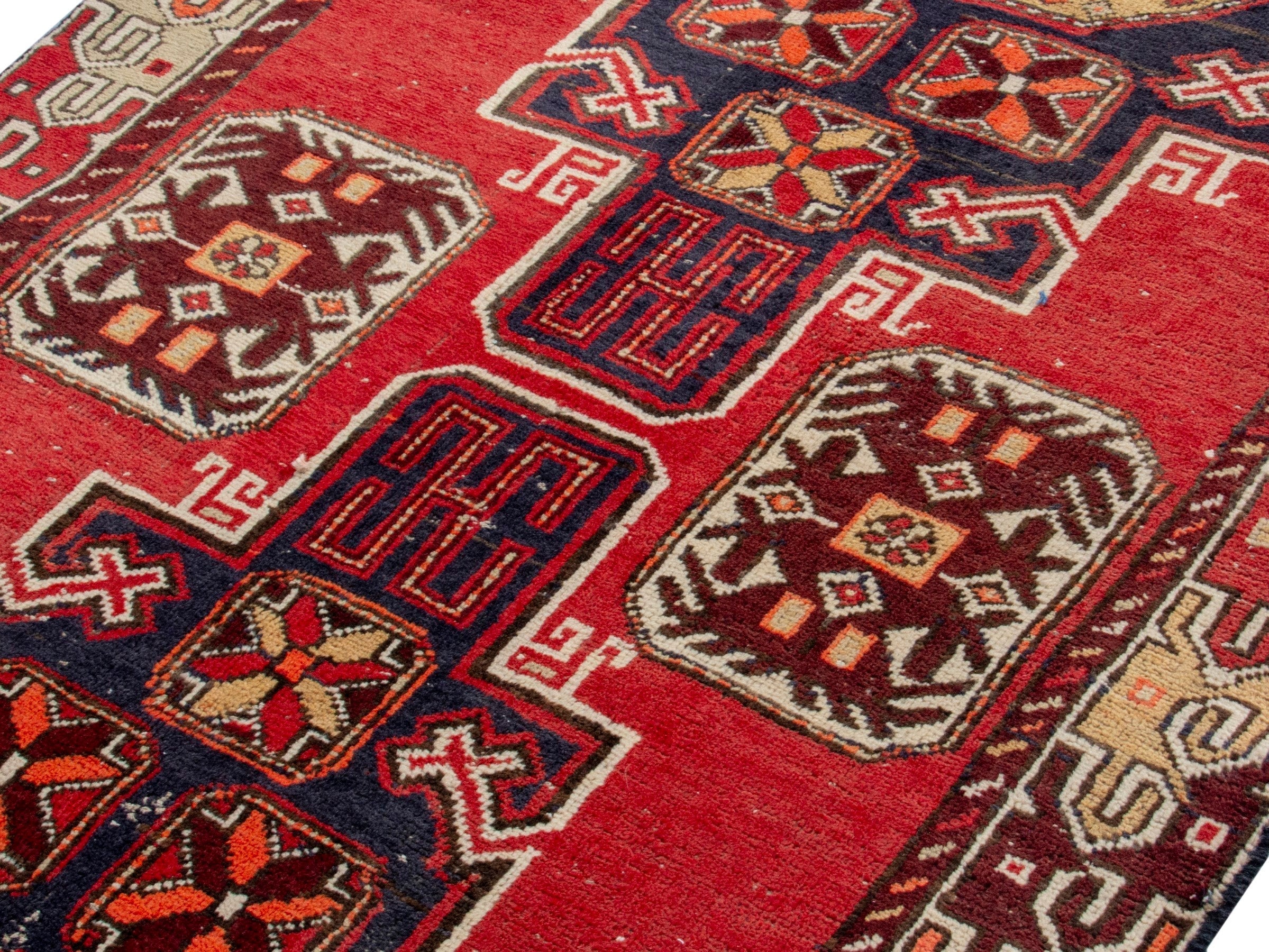 Persian Azerbaijan runner rug in deep red and cream, view 4 of 20