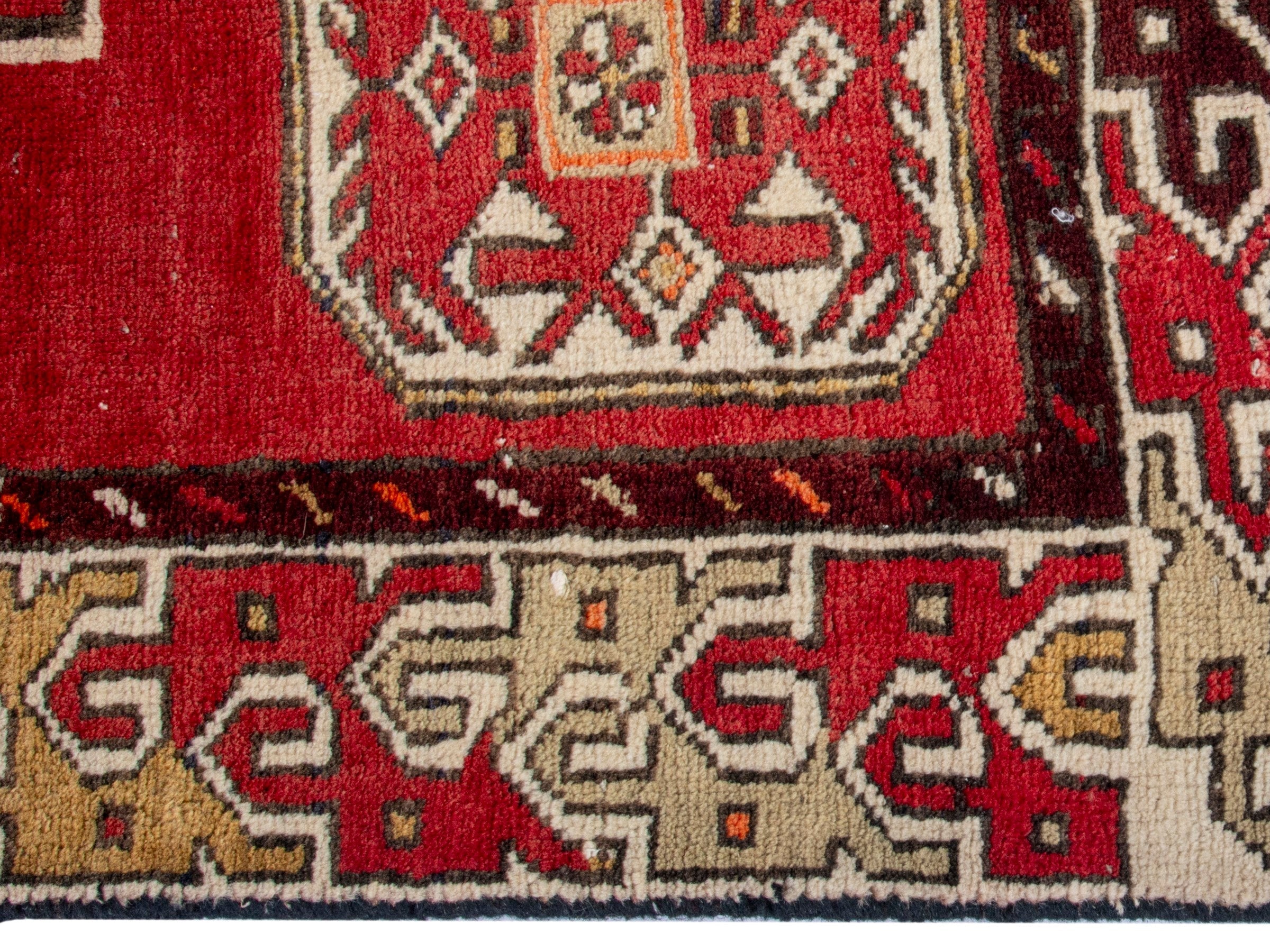 Persian Azerbaijan runner rug in deep red and cream, view 10 of 20