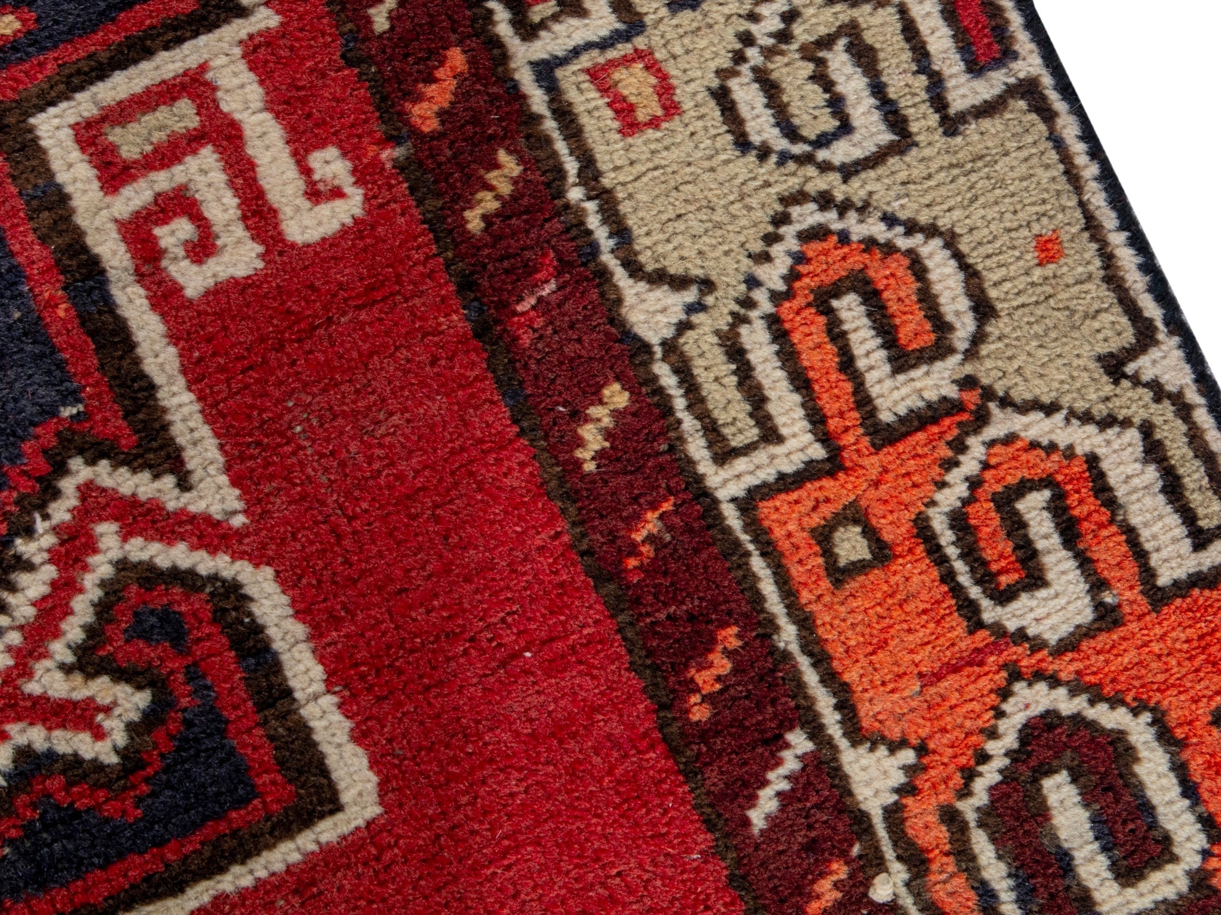 Persian Azerbaijan runner rug in deep red and cream, view 9 of 20