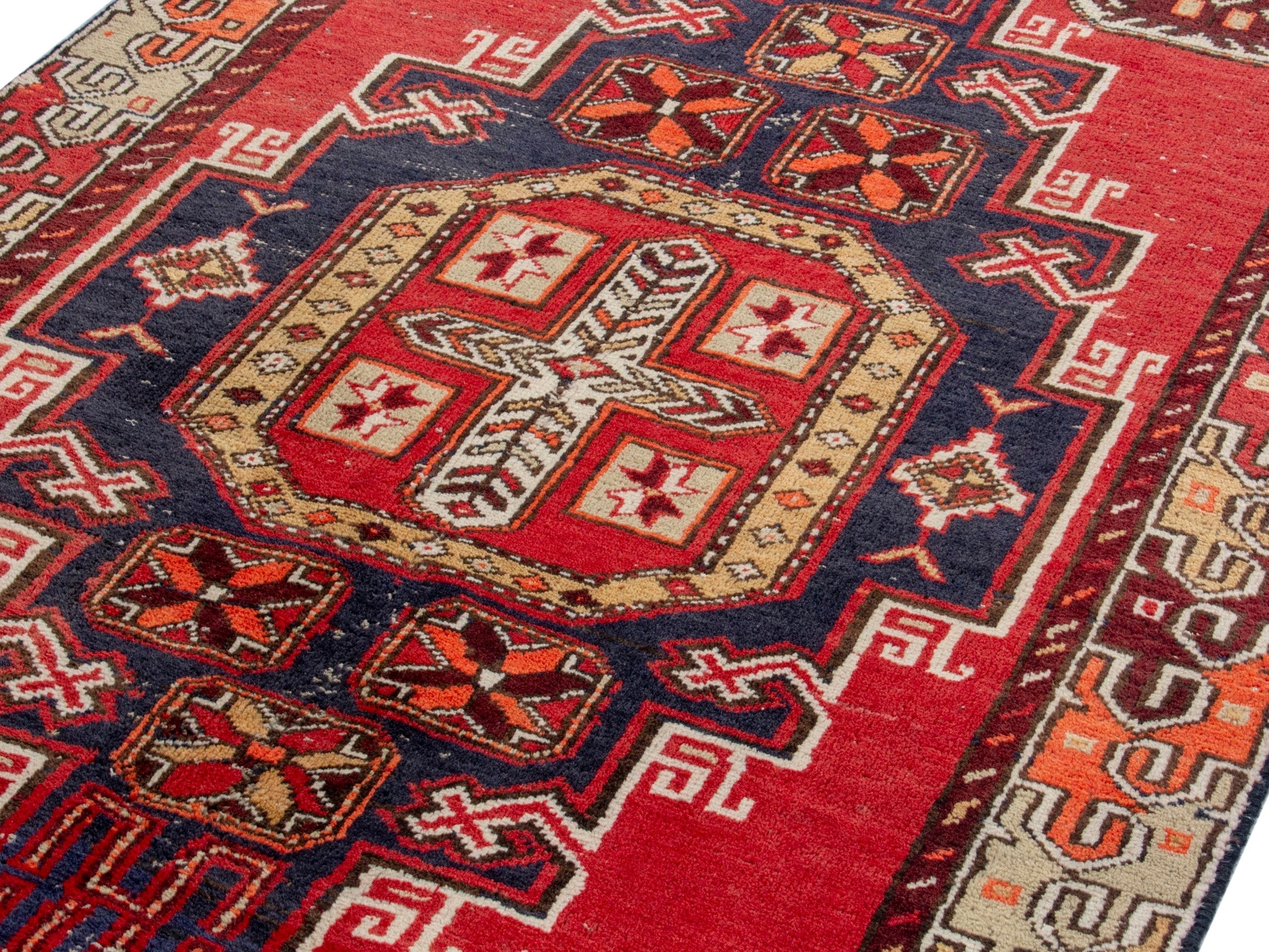 Persian Azerbaijan runner rug in deep red and cream, view 7 of 20