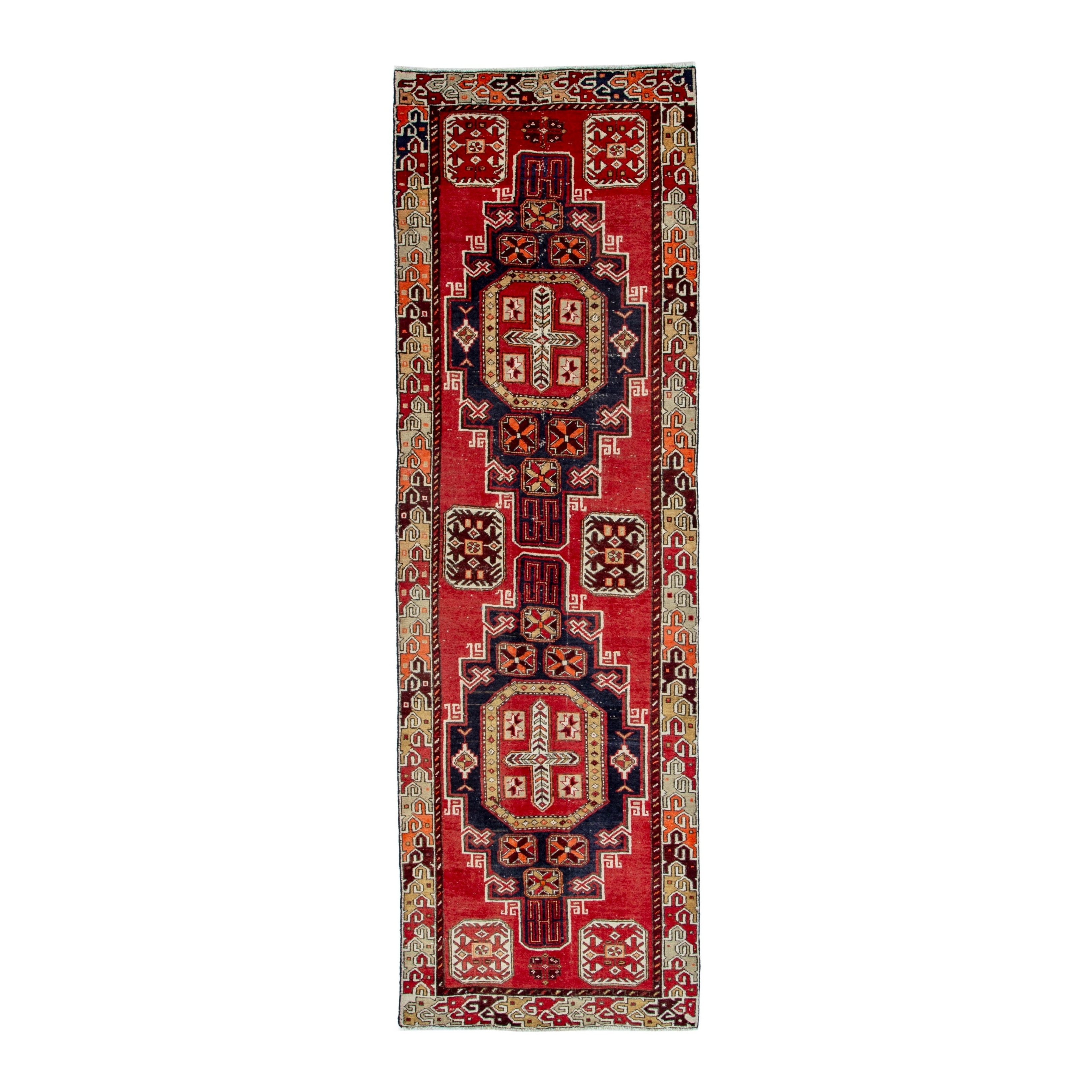 Persian Azerbaijan runner rug in deep red and cream, 3'7" x 11'6"