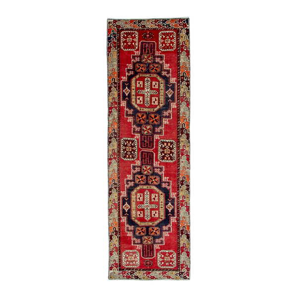 Persian Azerbaijan runner rug in deep red and cream, 3'7" x 11'6"