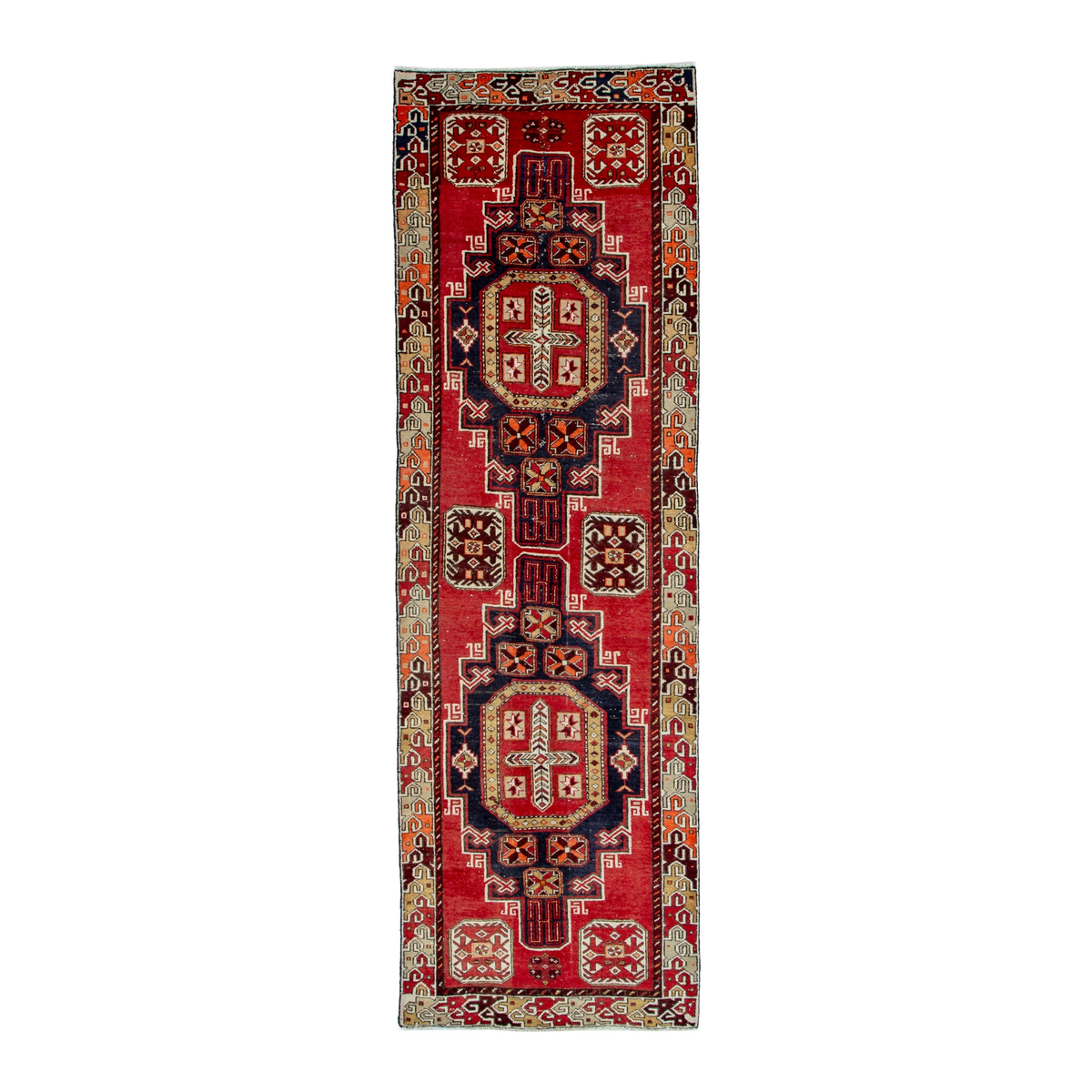 Persian Azerbaijan runner rug in deep red and cream, 3'7" x 11'6"