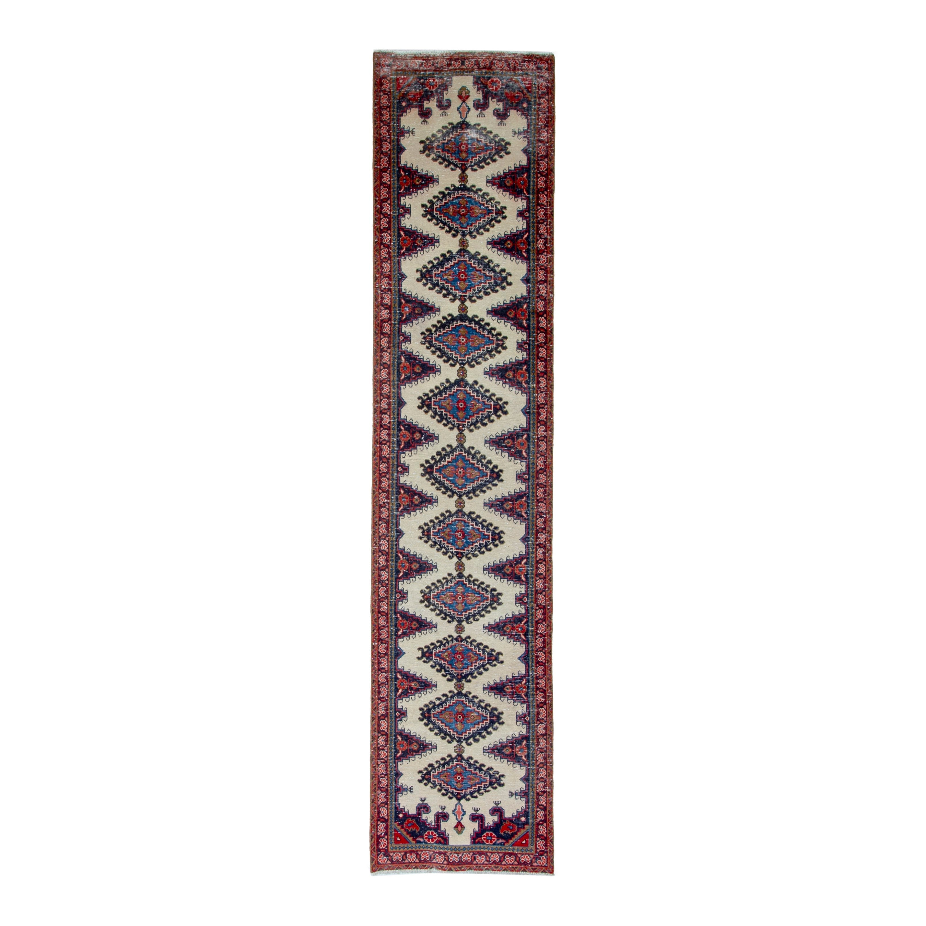 Persian Vist runner rug in ivory and faded red, 2'7" x 10'11"