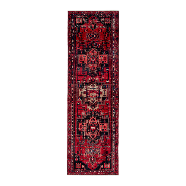Persian Zanjan runner rug in deep red and burgundy, 3'1" x 9'8"