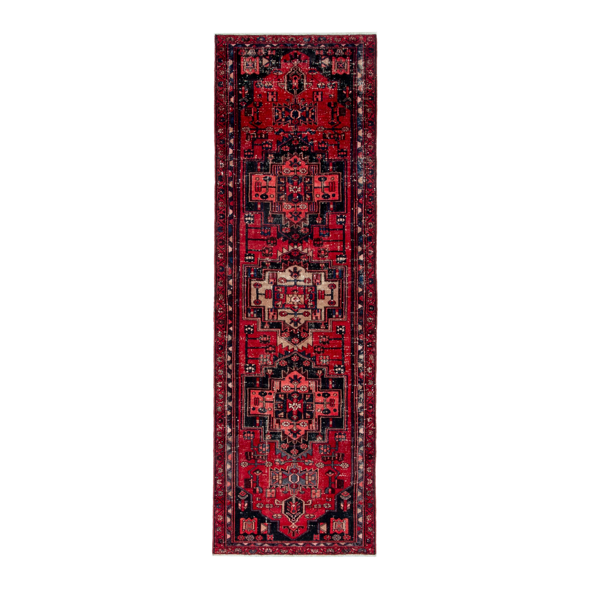 Persian Zanjan runner rug in deep red and burgundy, 3'1" x 9'8"