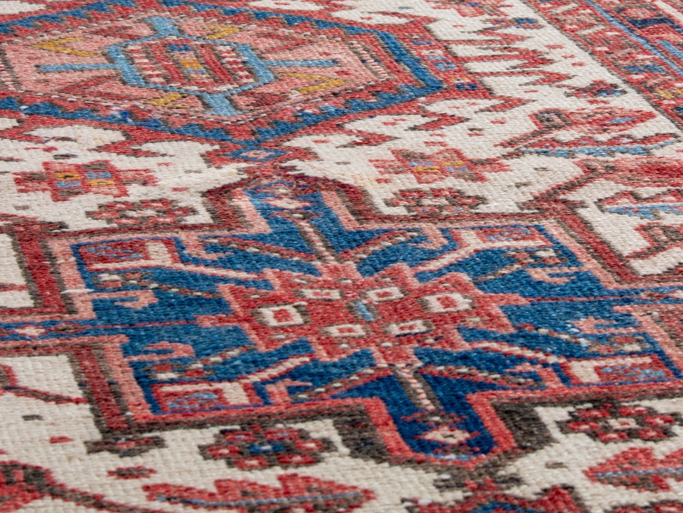 Persian Gharajeh runner rug in cream and burgundy, view 8 of 17