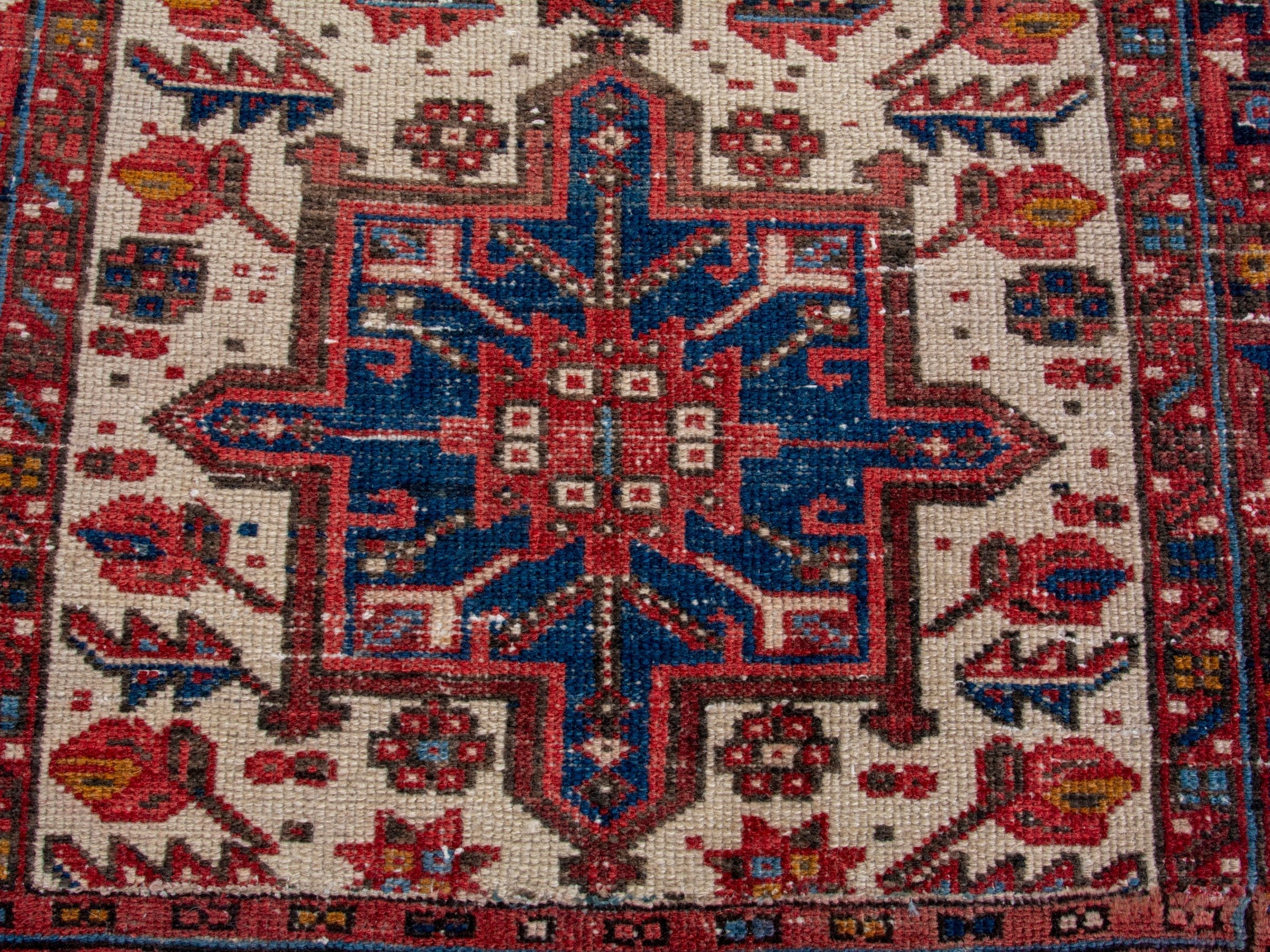 Persian Gharajeh runner rug in cream and burgundy, view 11 of 17