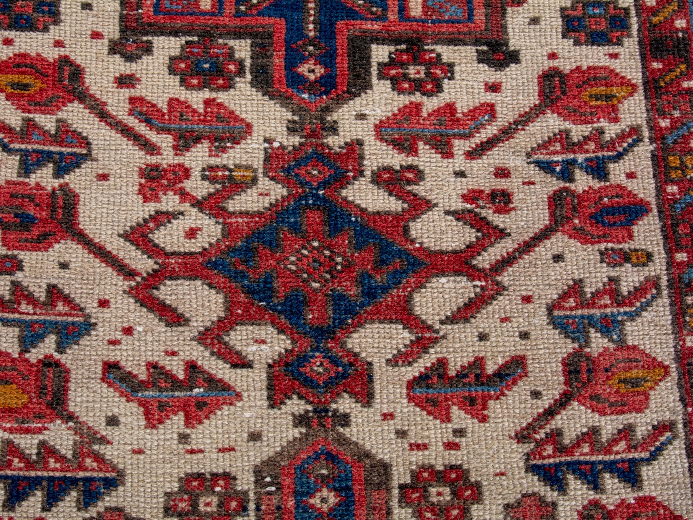 Persian Gharajeh runner rug in cream and burgundy, view 12 of 17