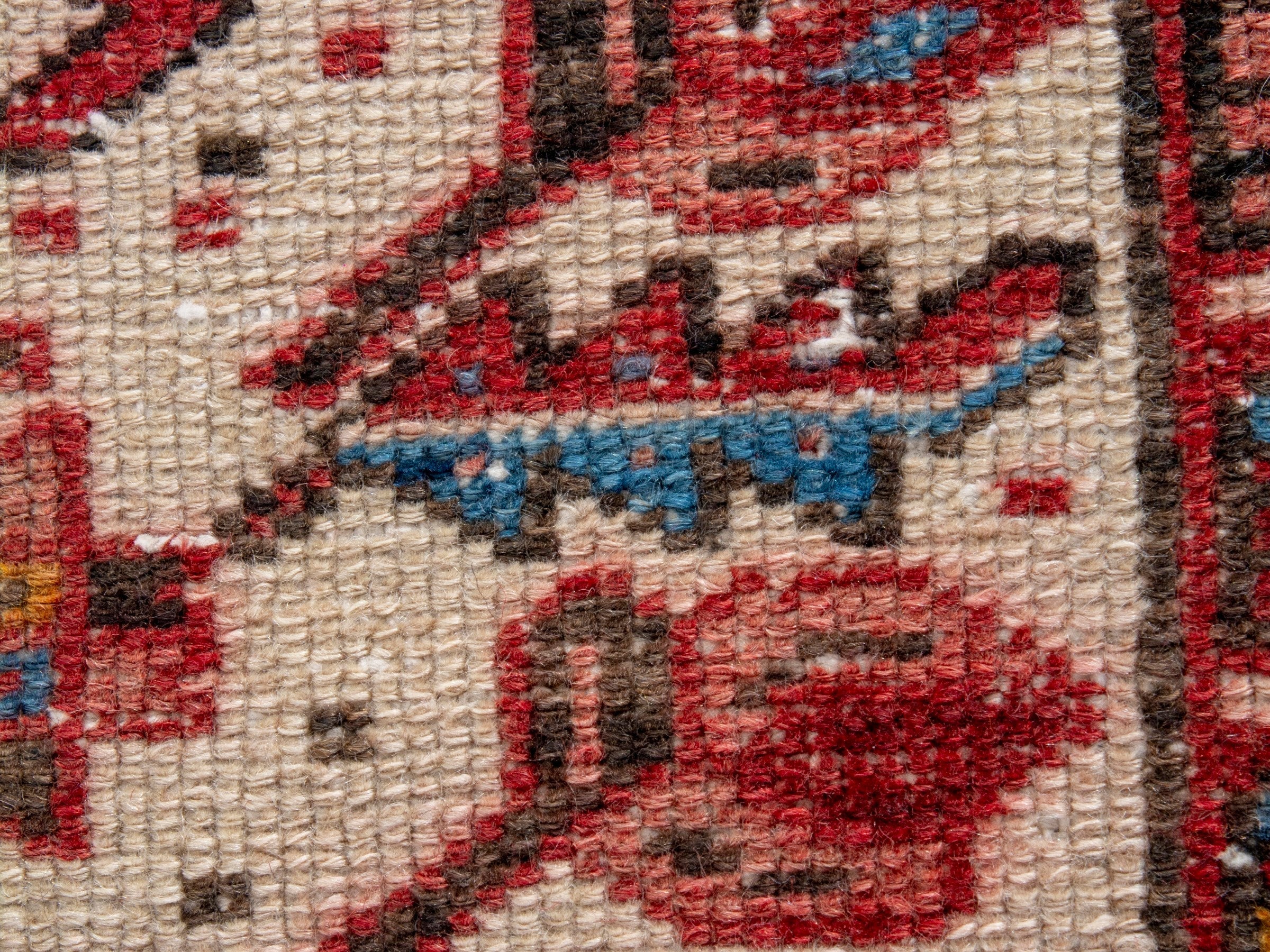 Persian Gharajeh runner rug in cream and burgundy, view 13 of 17