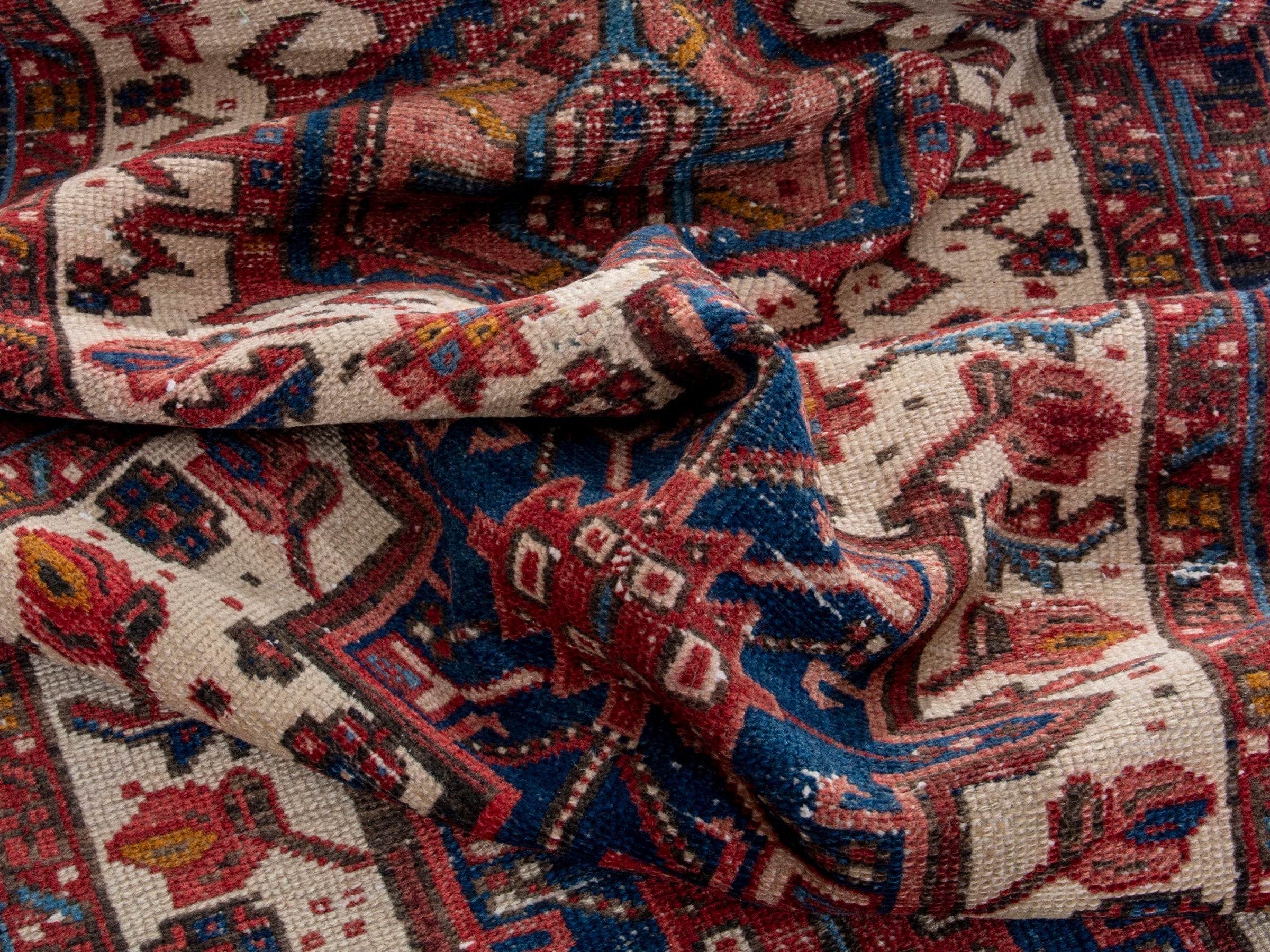 Persian Gharajeh runner rug in cream and burgundy, view 15 of 17