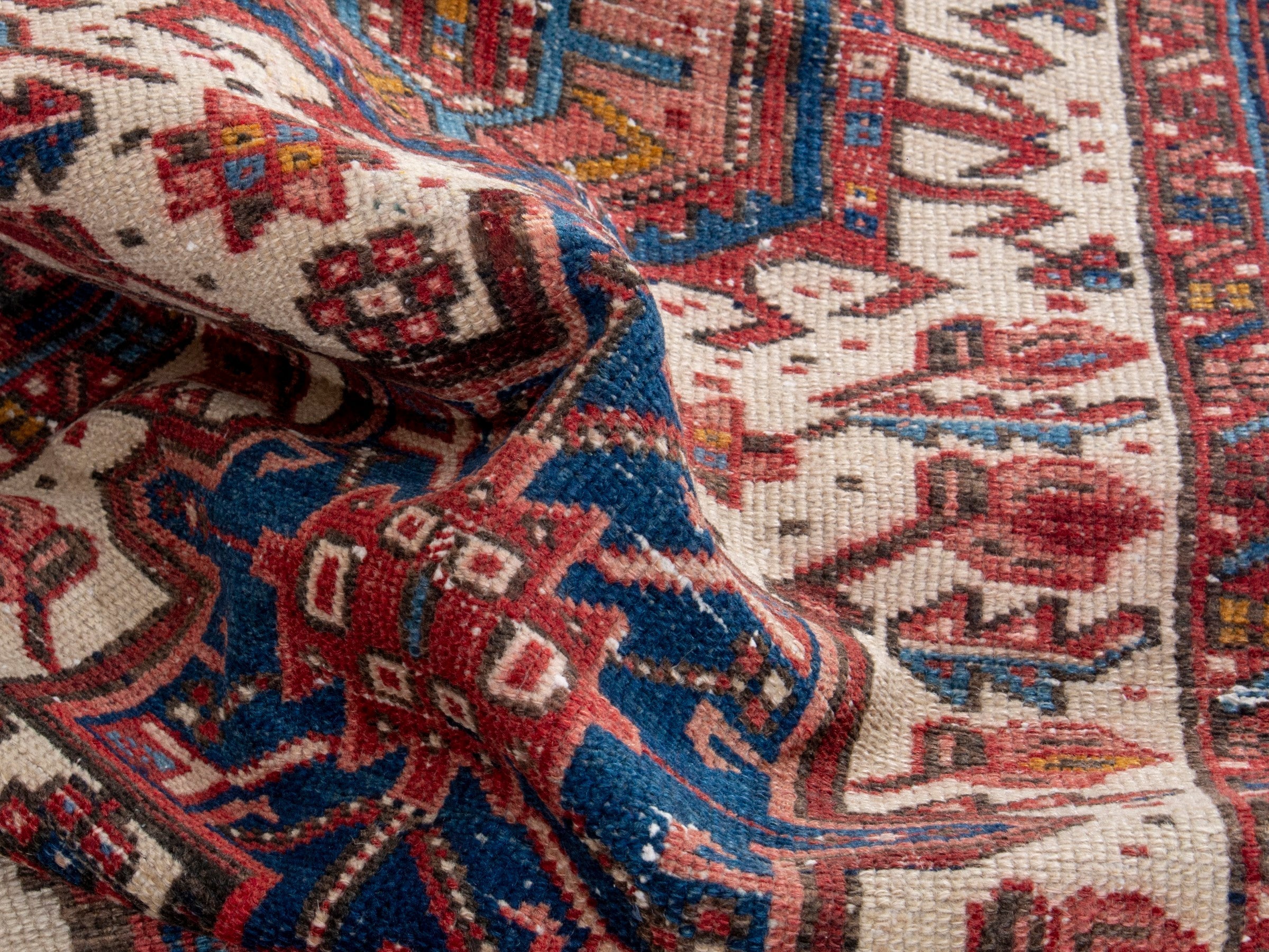 Persian Gharajeh runner rug in cream and burgundy, view 16 of 17