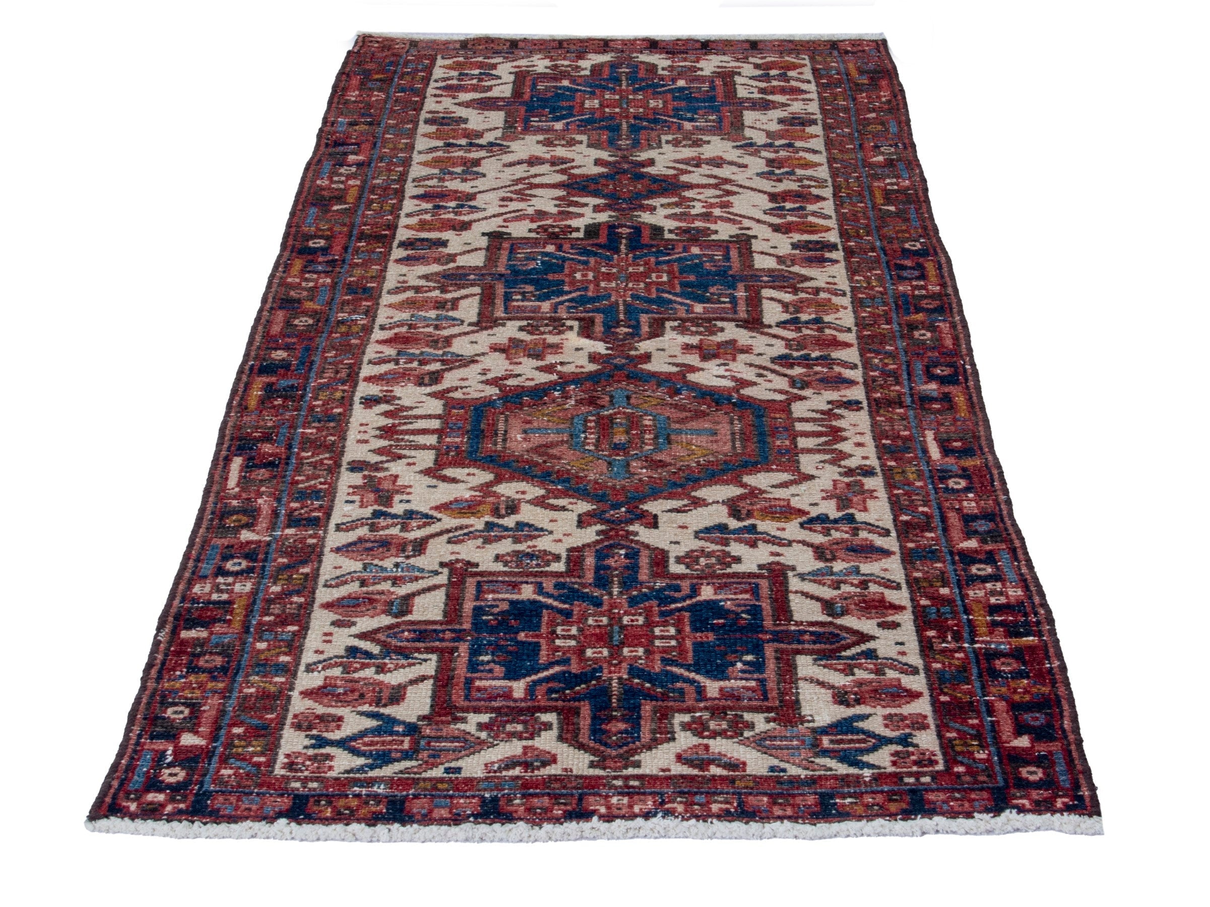 Persian Gharajeh runner rug in cream and burgundy, view 2 of 17
