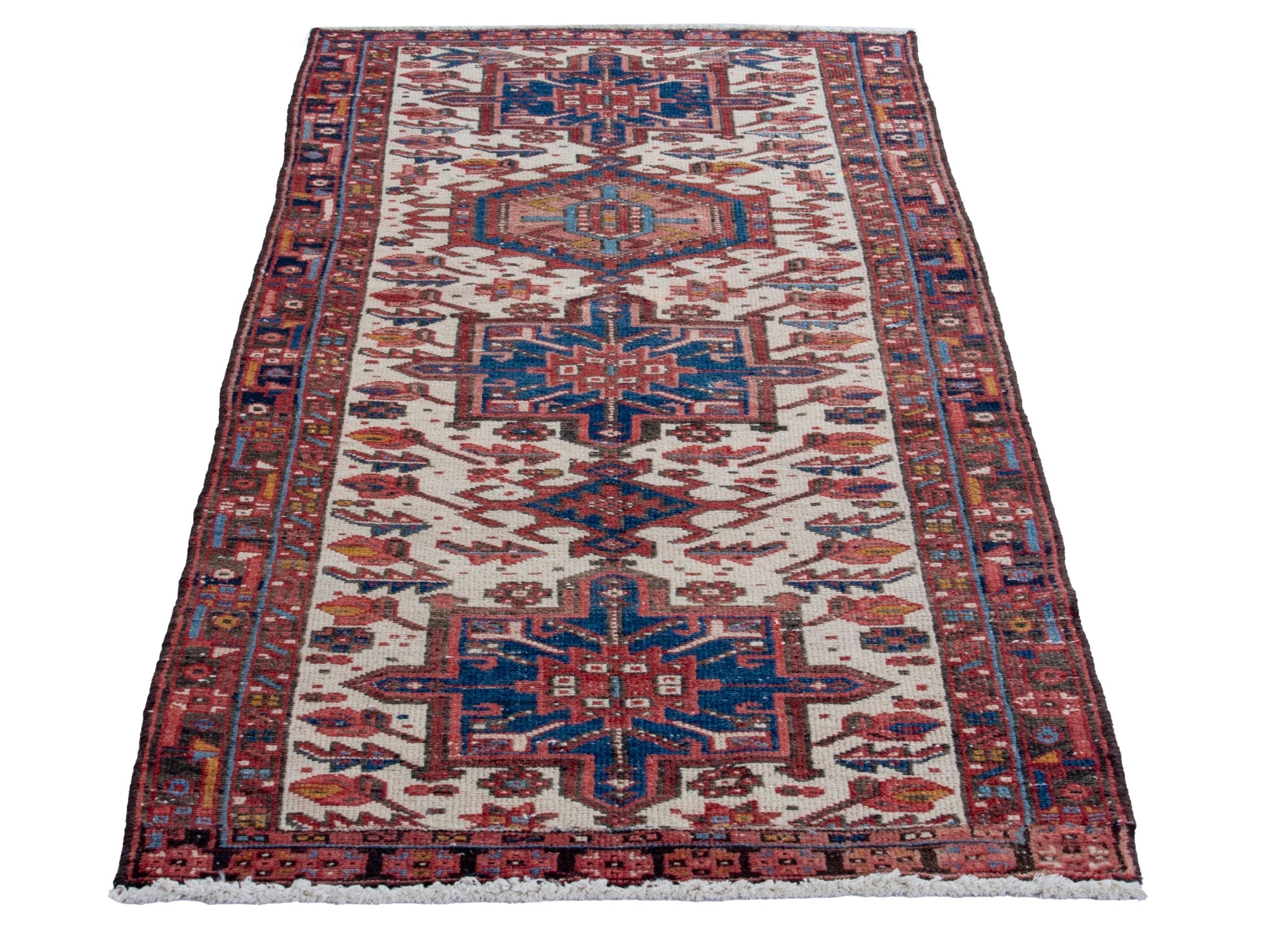 Persian Gharajeh runner rug in cream and burgundy, view 3 of 17