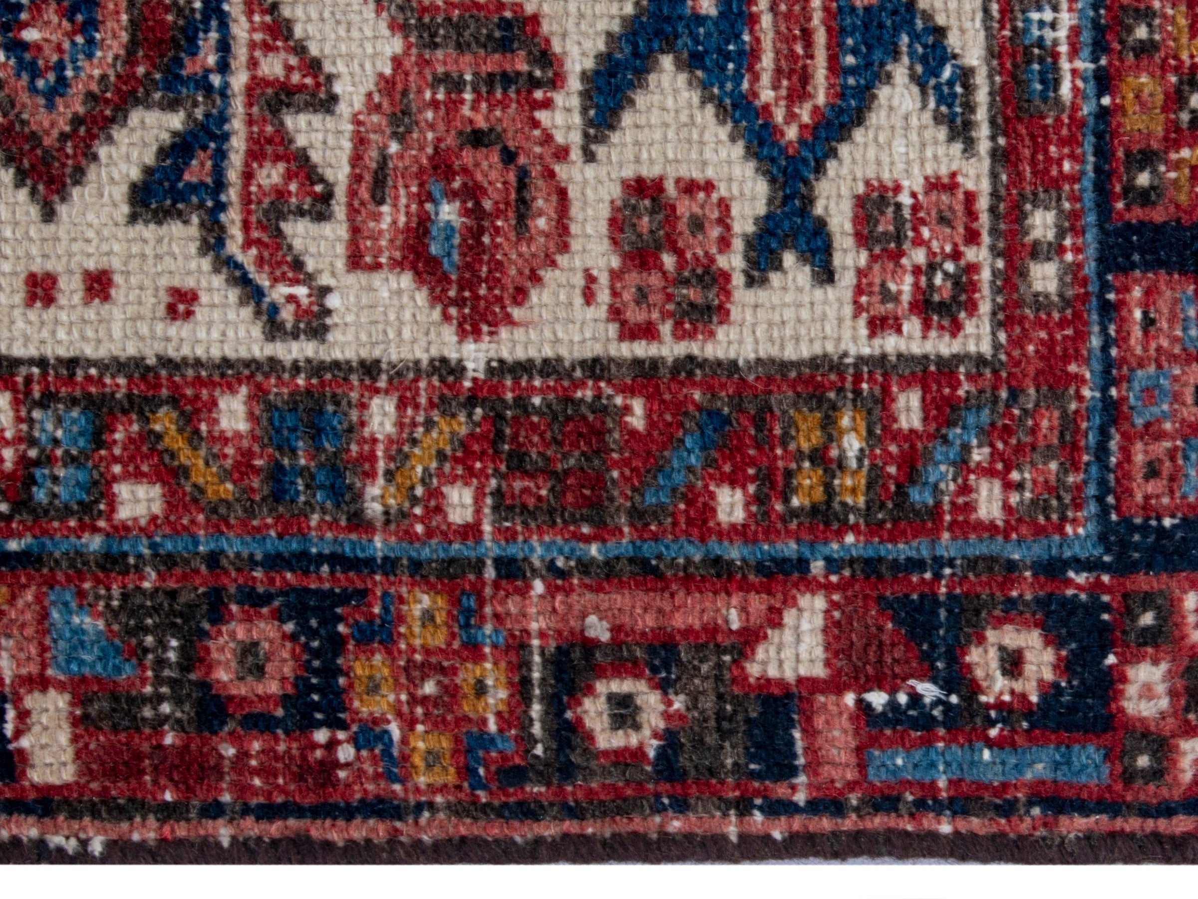 Persian Gharajeh runner rug in cream and burgundy, view 10 of 17
