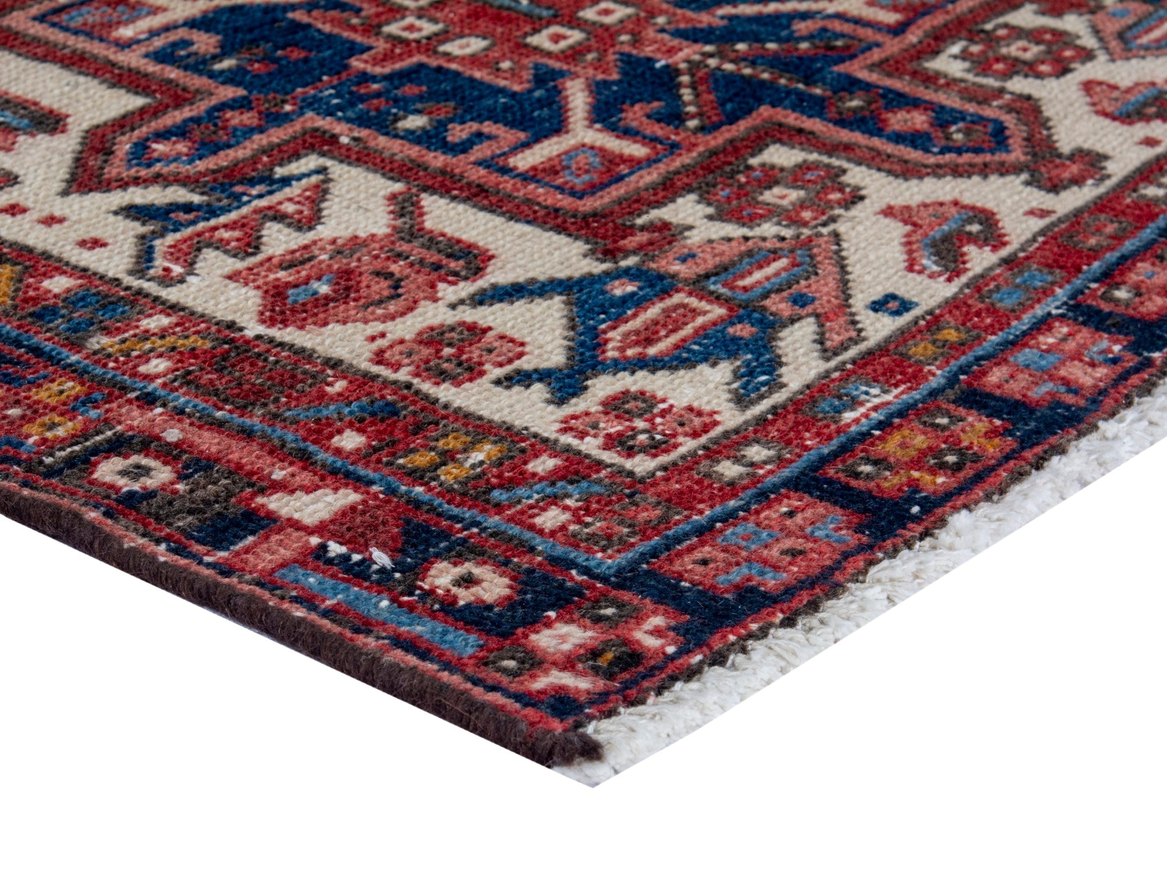 Persian Gharajeh runner rug in cream and burgundy, view 5 of 17