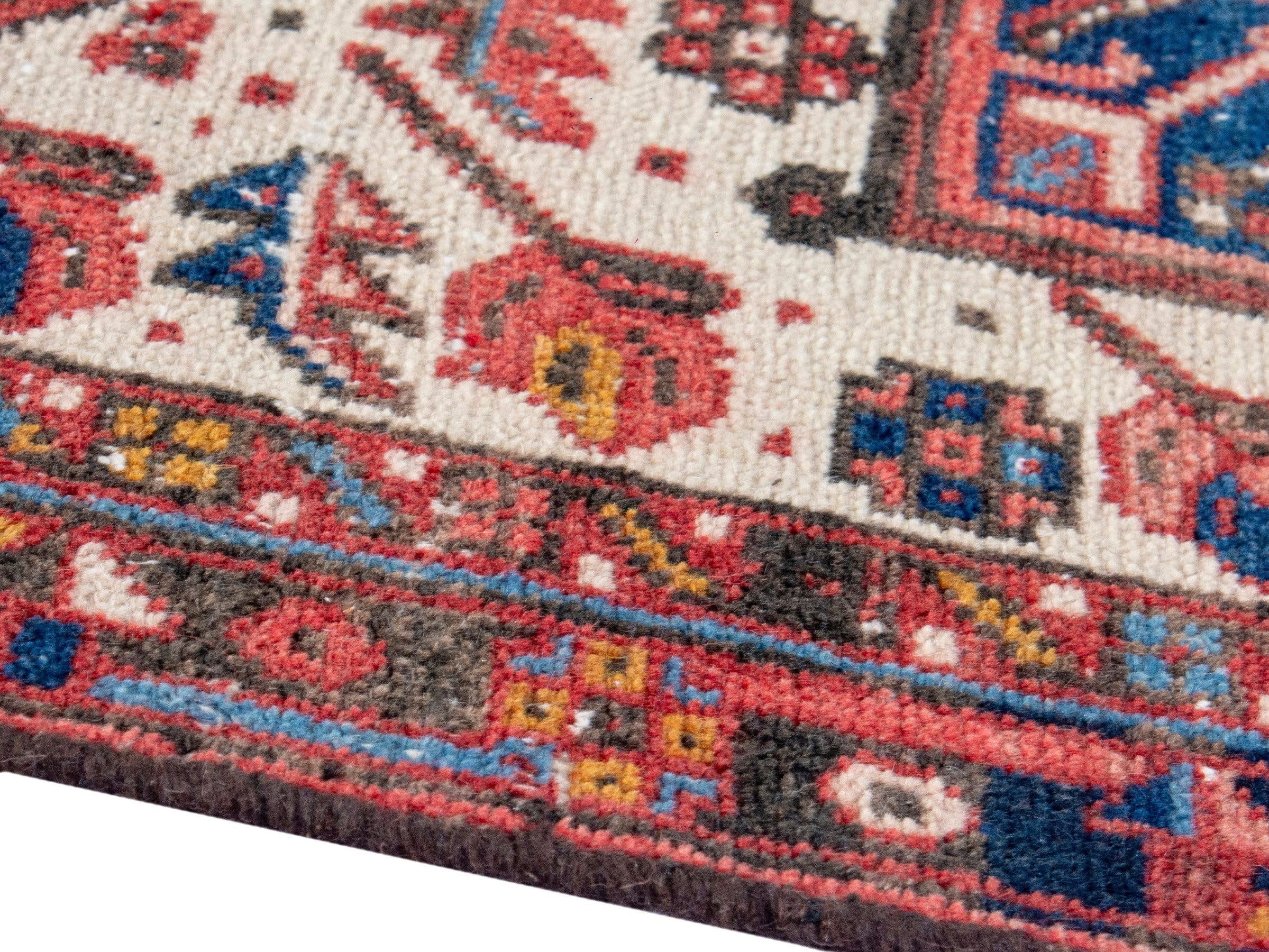 Persian Gharajeh runner rug in cream and burgundy, view 6 of 17