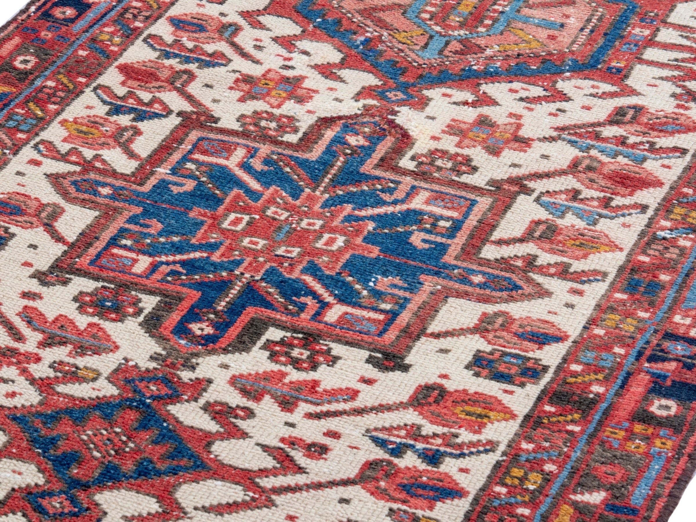 Persian Gharajeh runner rug in cream and burgundy, view 7 of 17