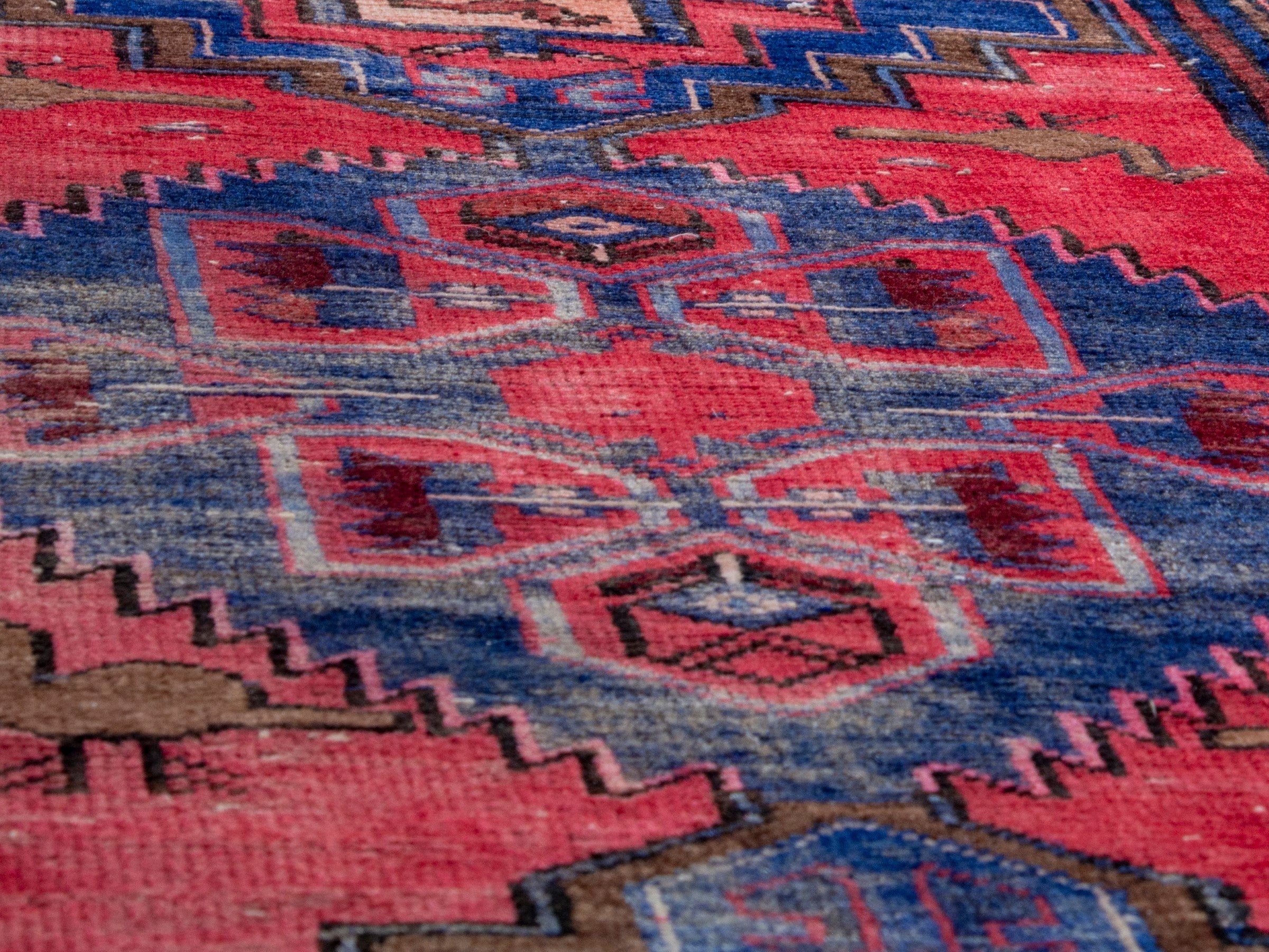 Persian Zanjan runner rug in deep red and dark blue, view 8 of 19