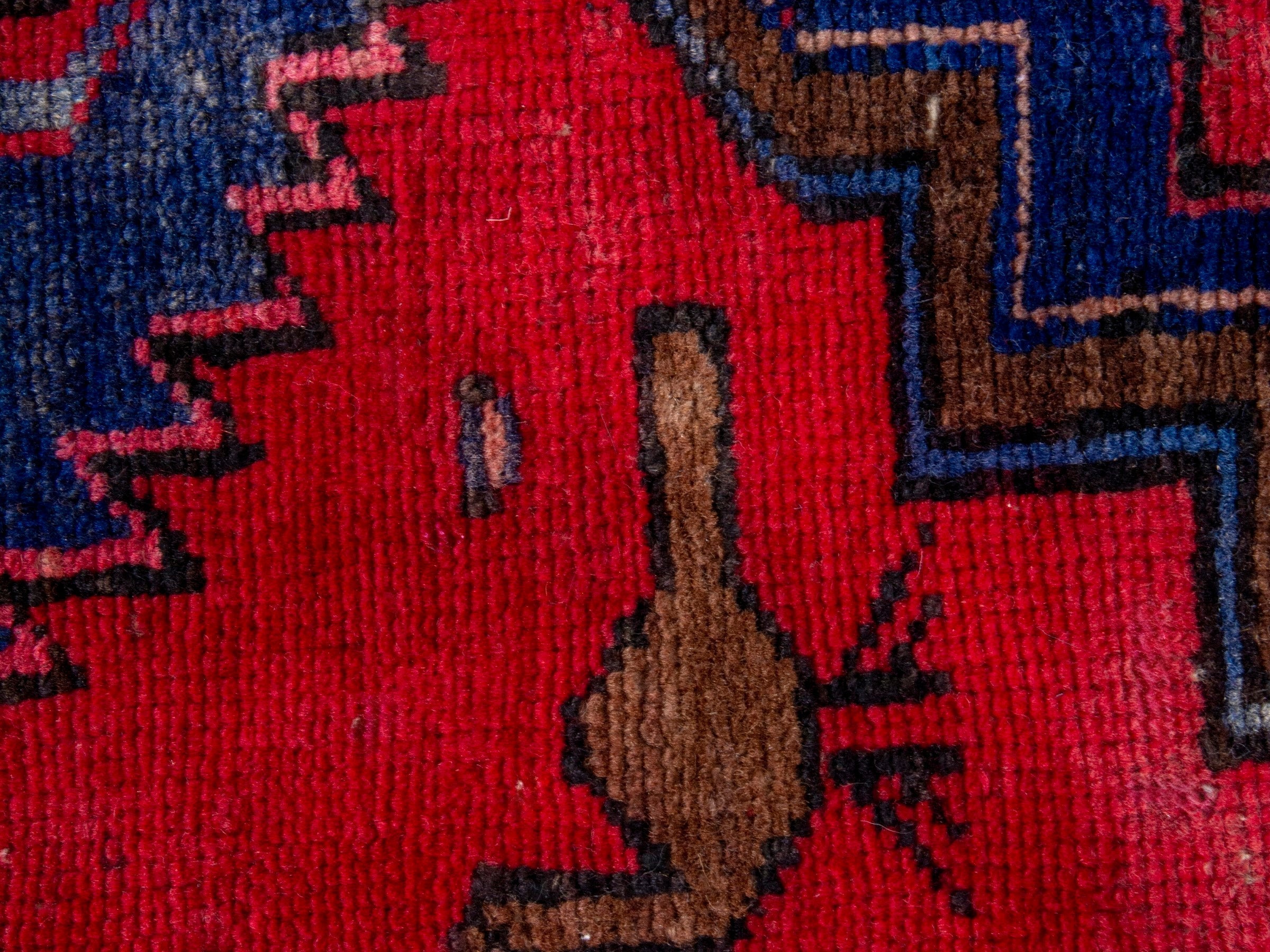 Persian Zanjan runner rug in deep red and dark blue, view 13 of 19