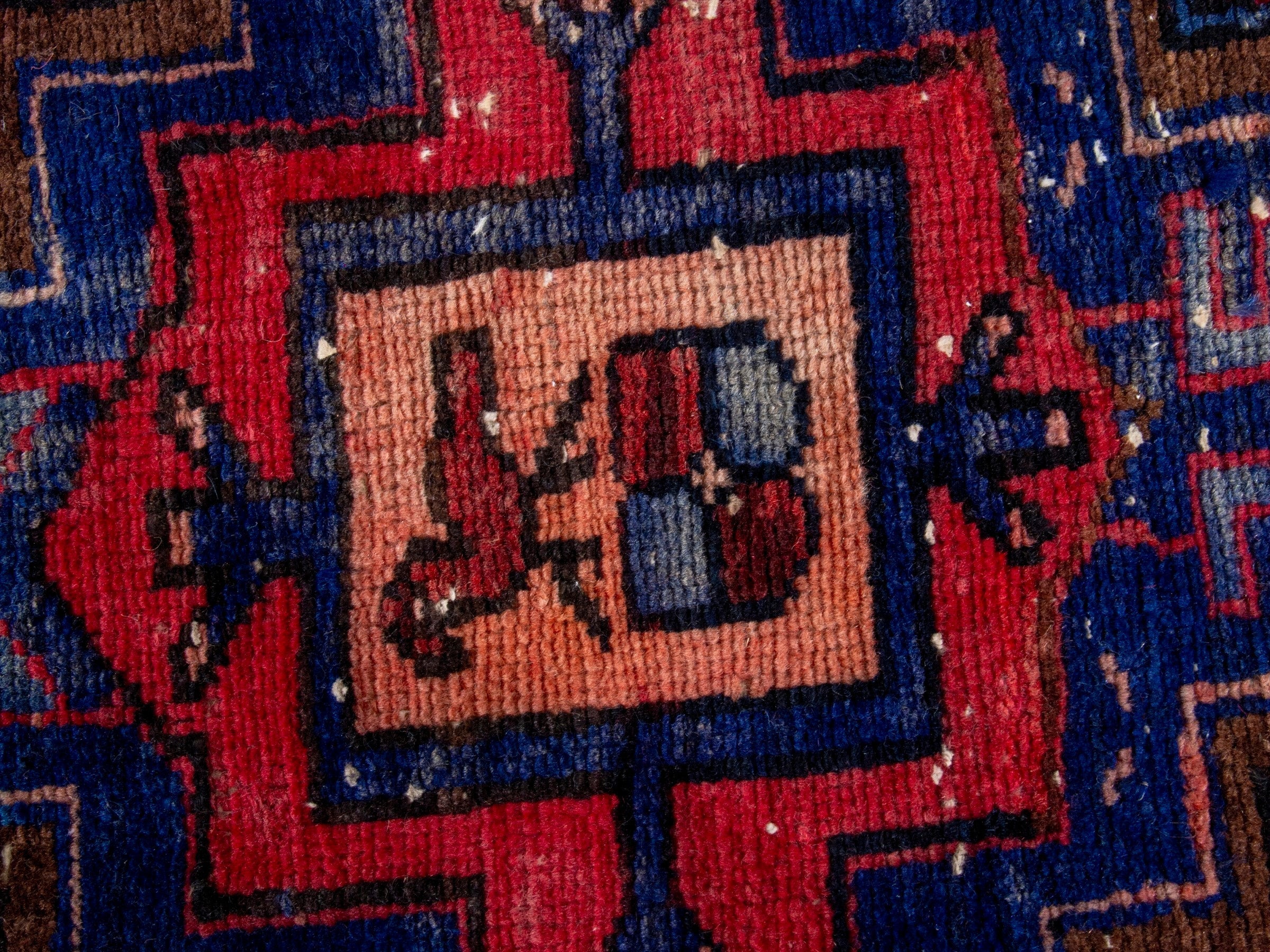 Persian Zanjan runner rug in deep red and dark blue, view 14 of 19