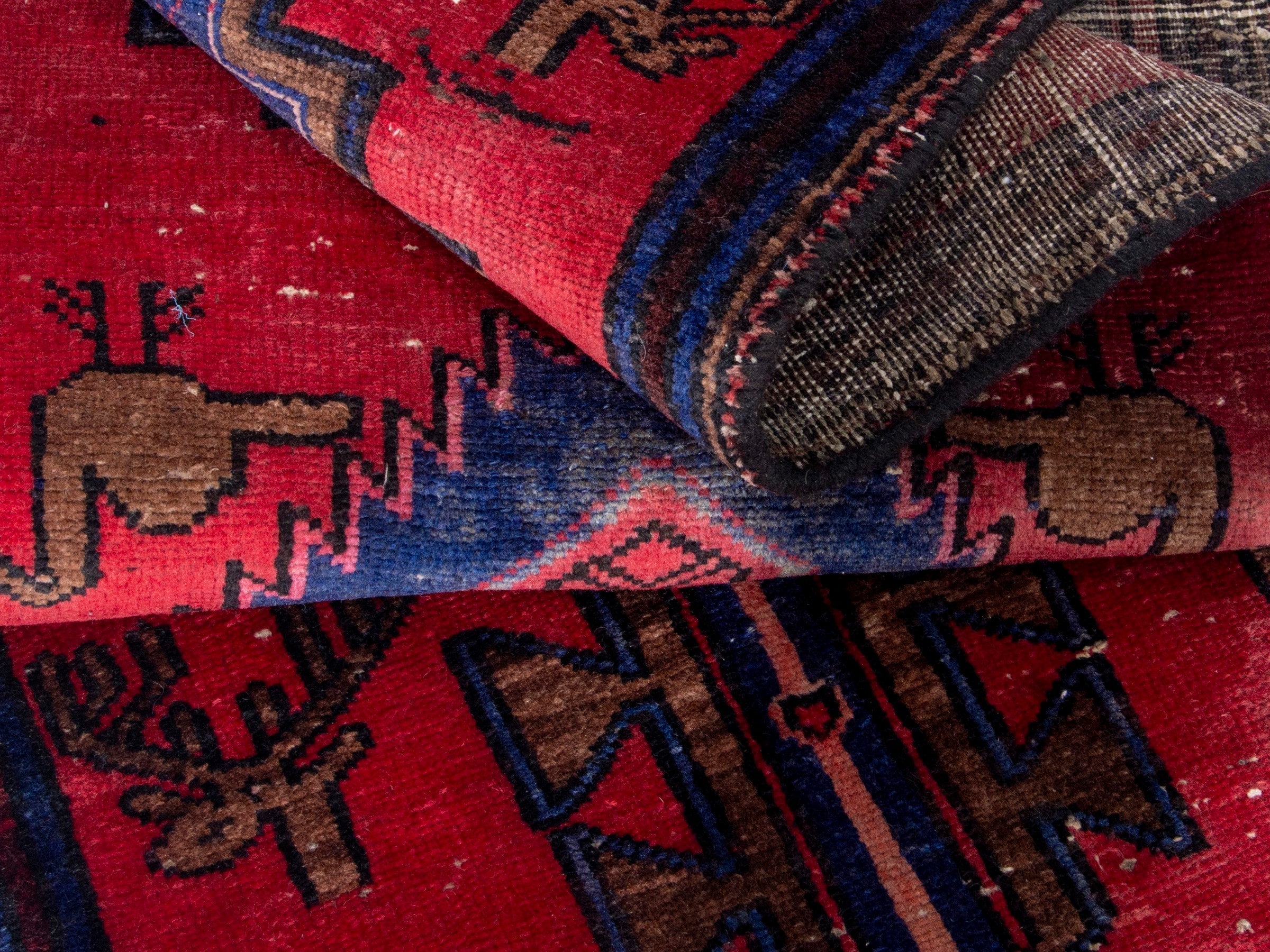 Persian Zanjan runner rug in deep red and dark blue, view 15 of 19