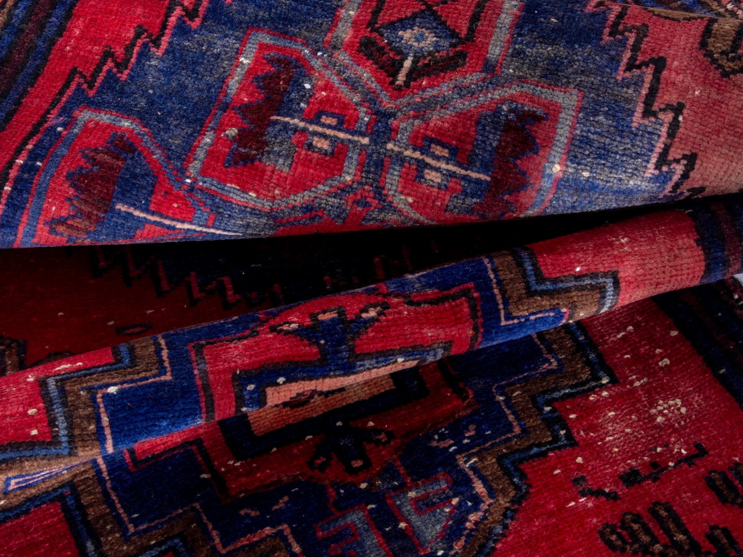 Persian Zanjan runner rug in deep red and dark blue, view 16 of 19