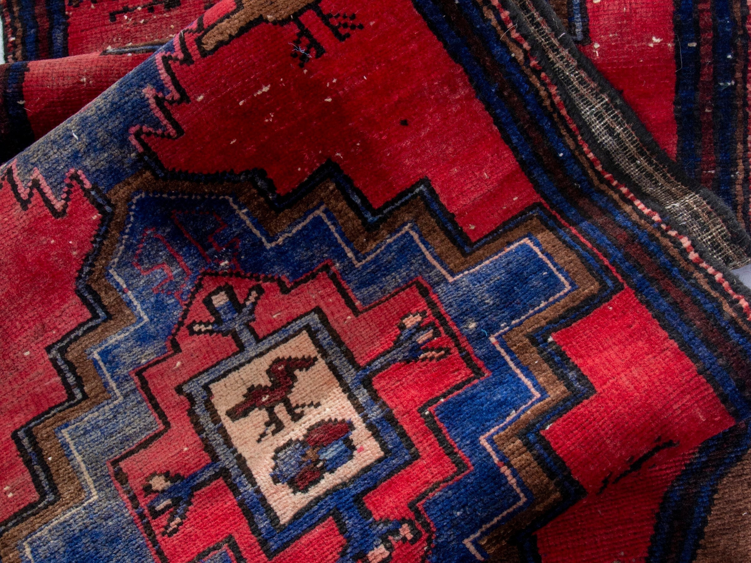 Persian Zanjan runner rug in deep red and dark blue, view 17 of 19