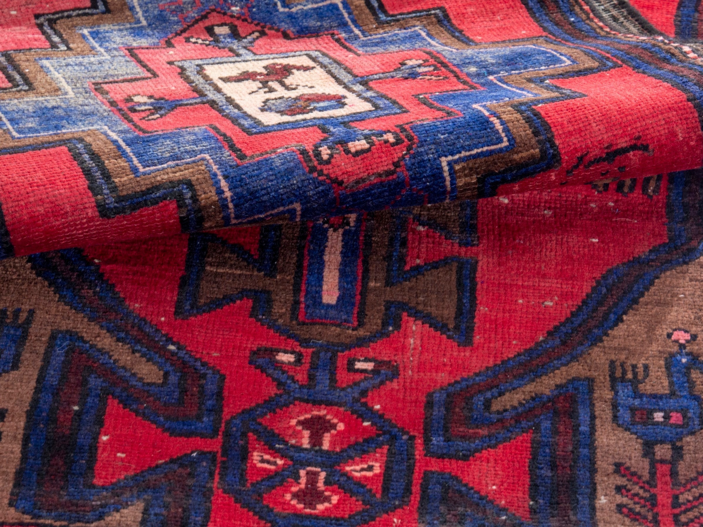 Persian Zanjan runner rug in deep red and dark blue, view 18 of 19