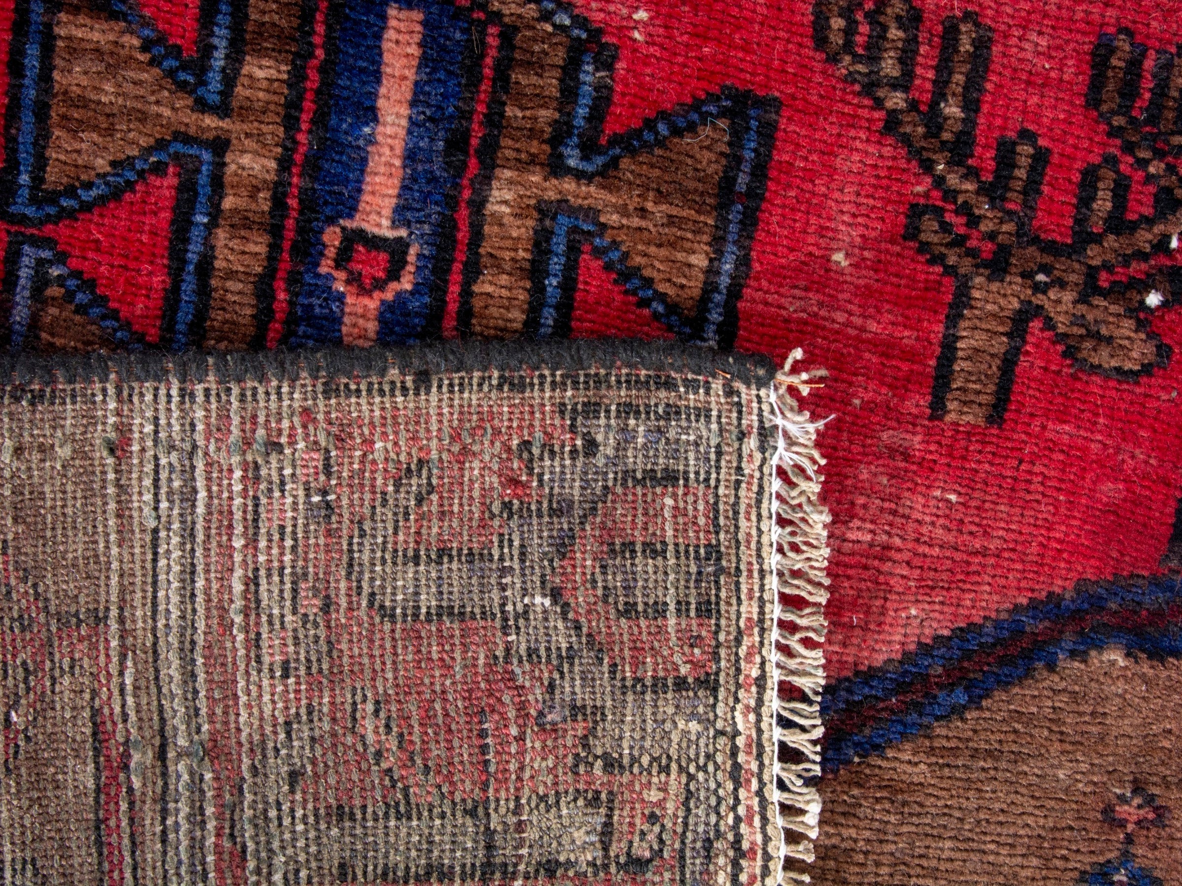 Persian Zanjan runner rug in deep red and dark blue, view 19 of 19
