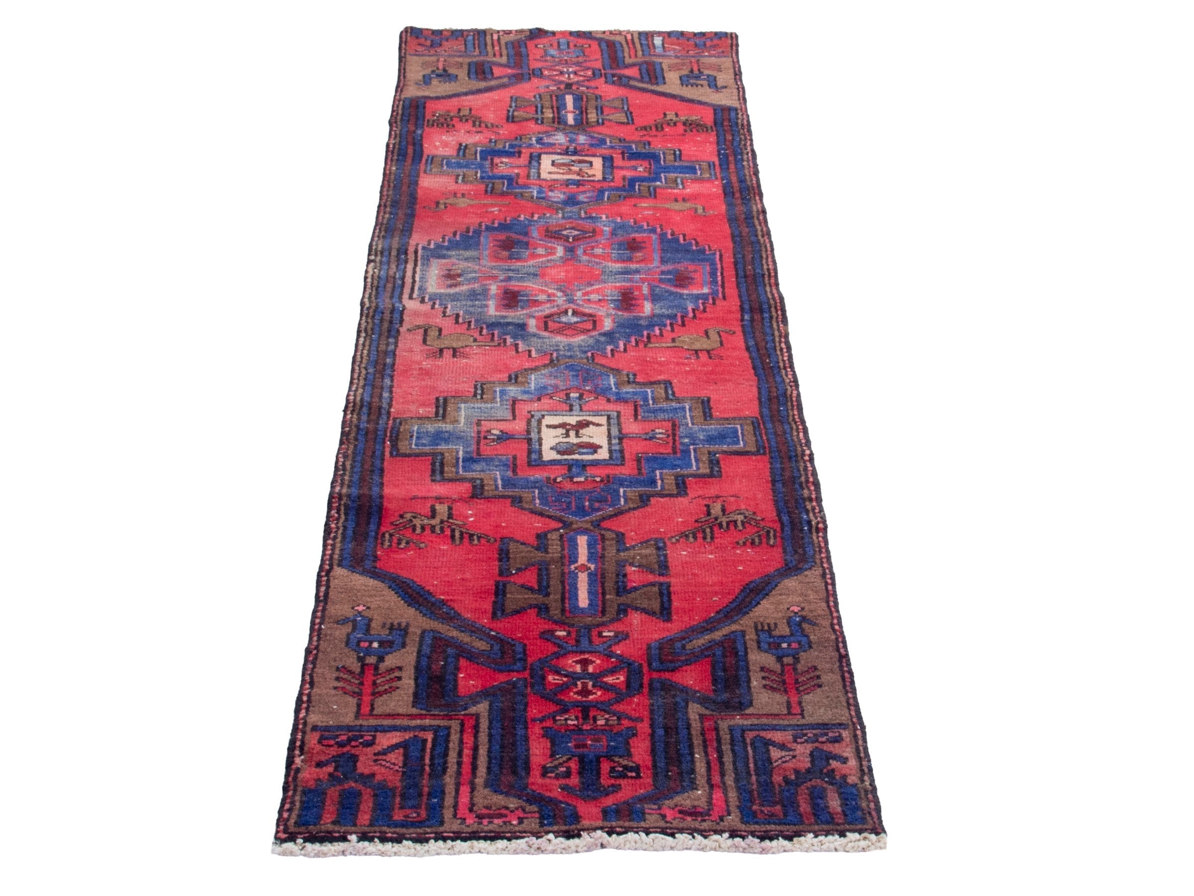 Persian Zanjan runner rug in deep red and dark blue, view 3 of 19