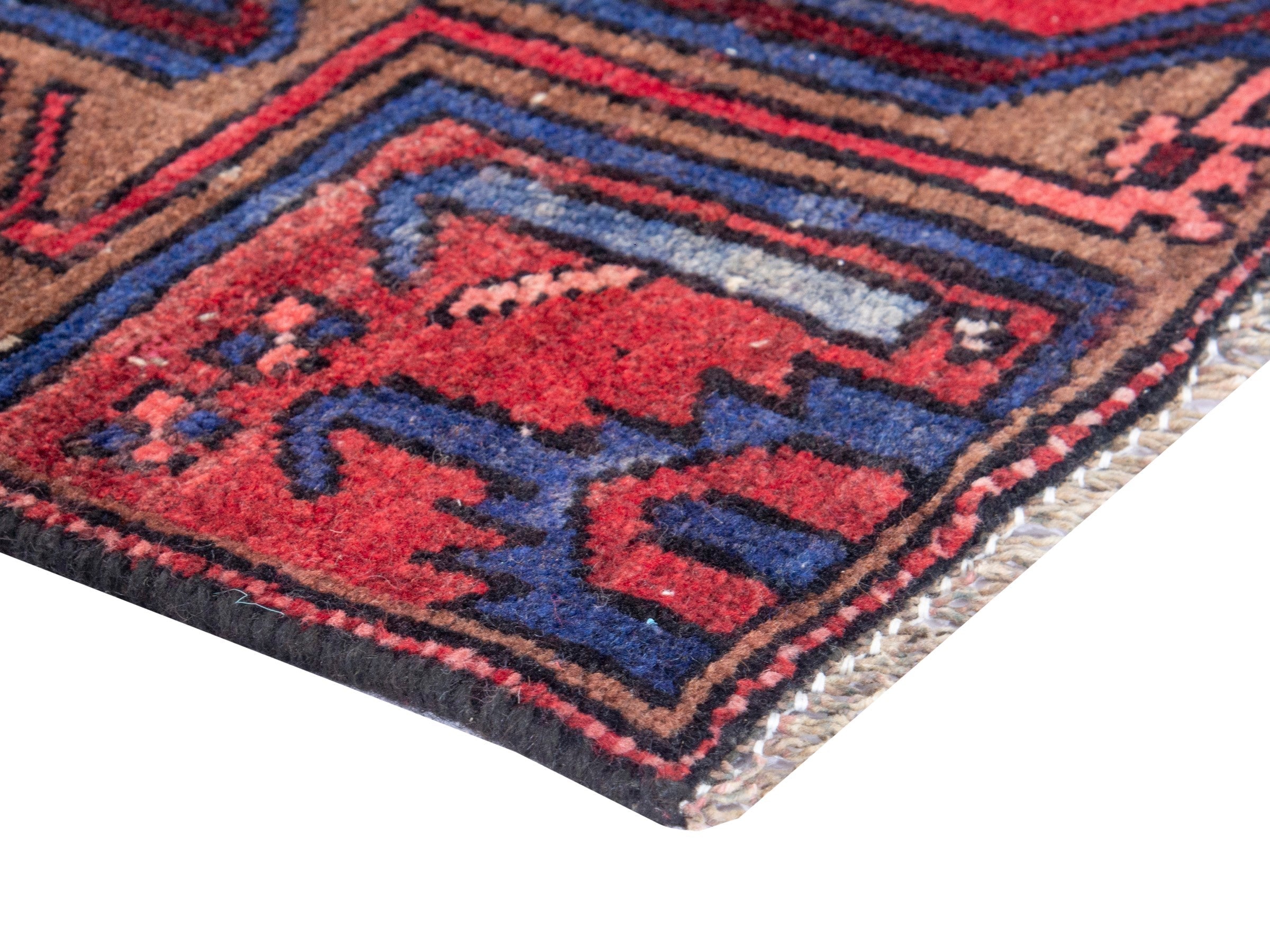 Persian Zanjan runner rug in deep red and dark blue, view 5 of 19