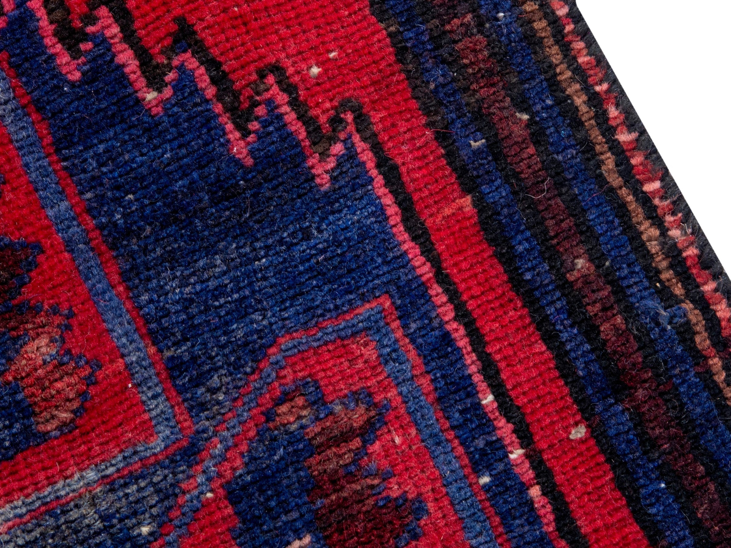 Persian Zanjan runner rug in deep red and dark blue, view 9 of 19