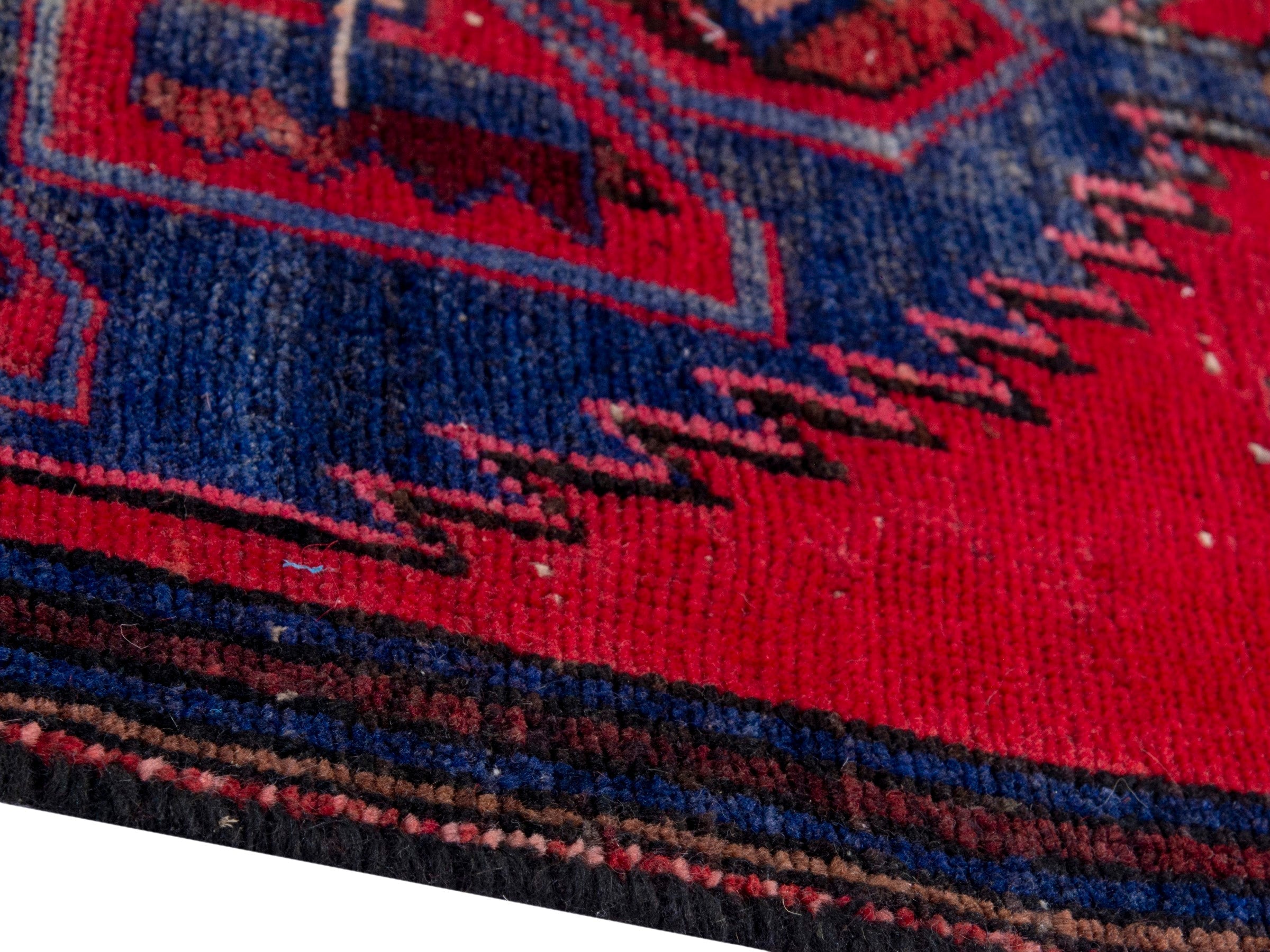 Persian Zanjan runner rug in deep red and dark blue, view 6 of 19